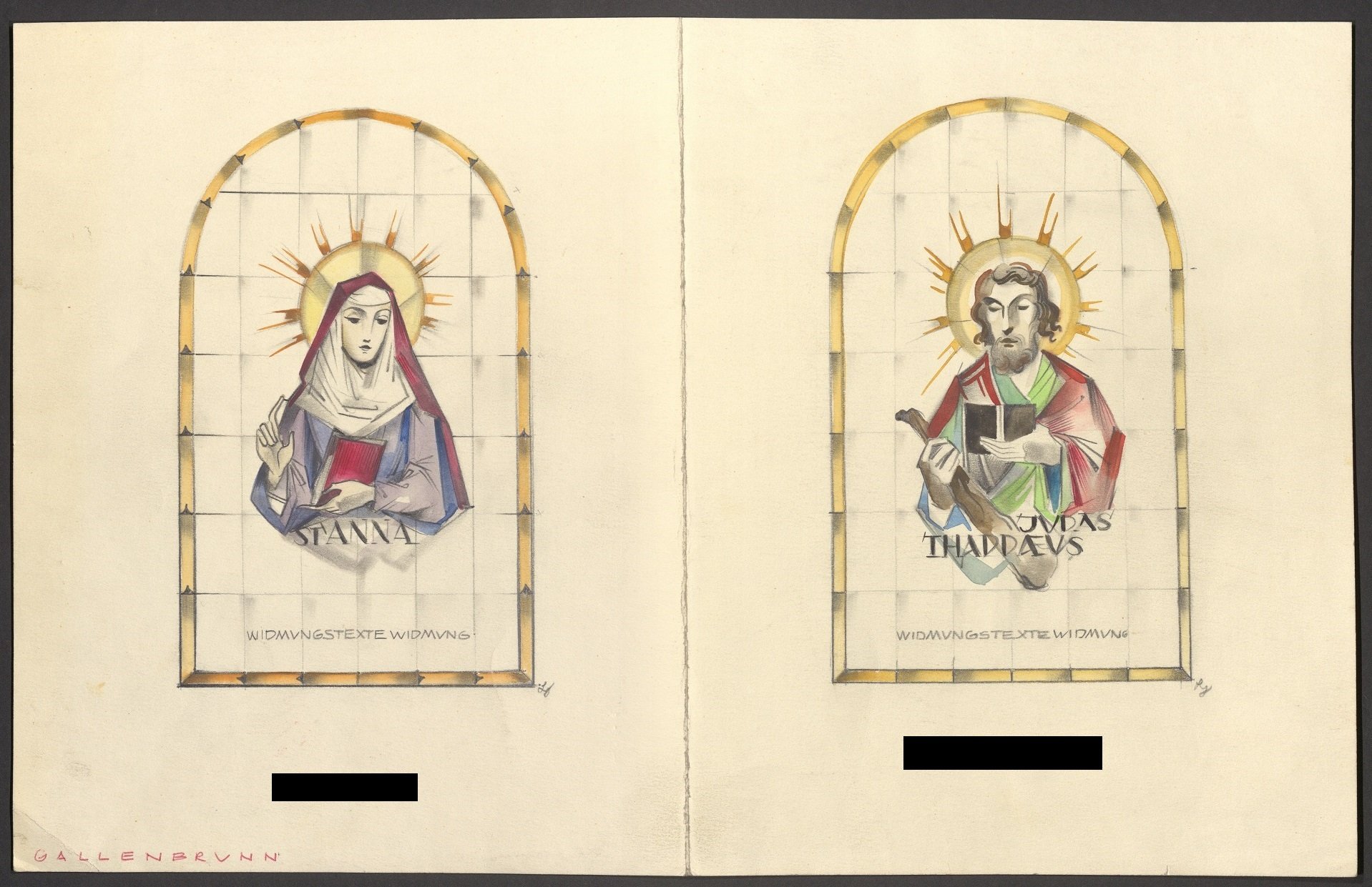 Entwürfe für zwei Kirchenfenster, Hl. Anna/Hl. Judas Thaddäus (Stift Heiligenkreuz CC BY-NC-ND)