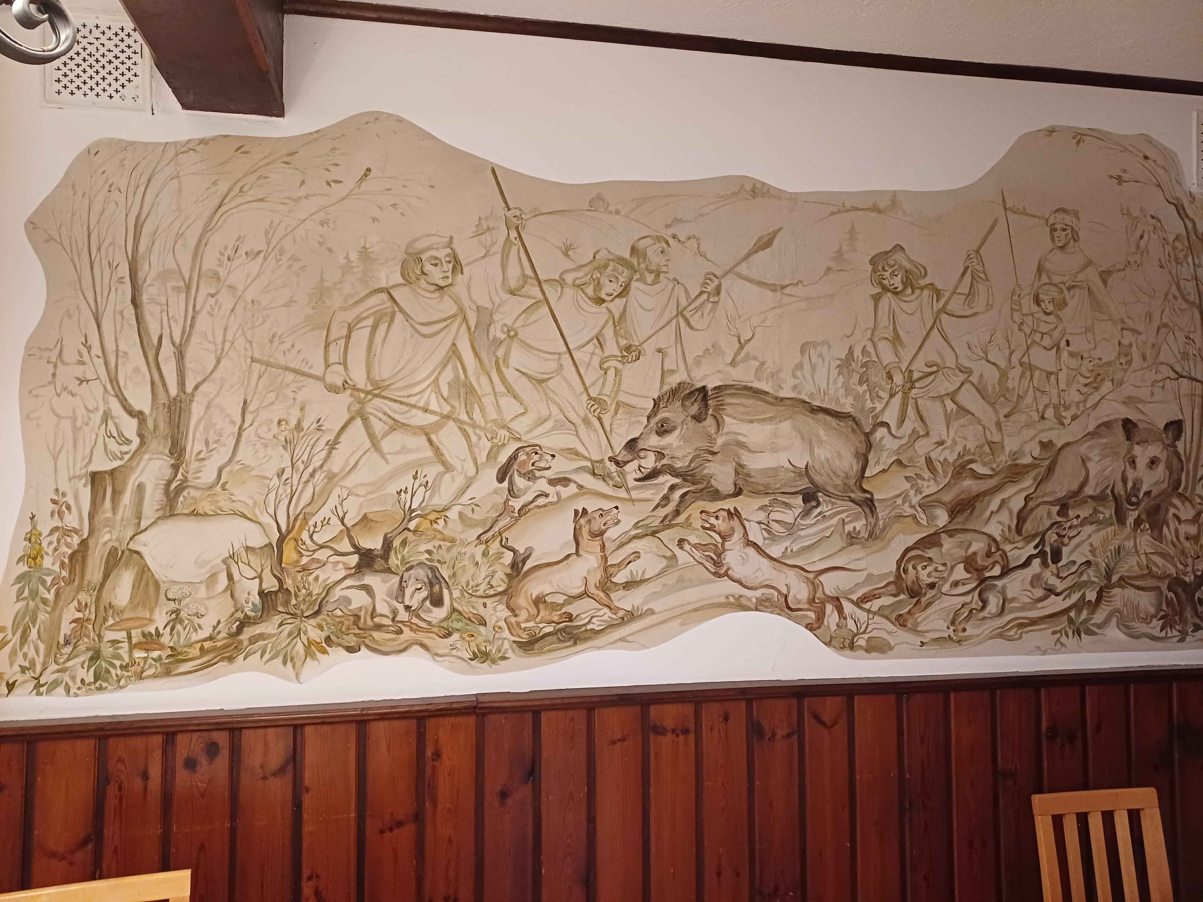 Saujagd - mit Treibern und Jagdhunden (Stift Heiligenkreuz CC BY-NC-SA)