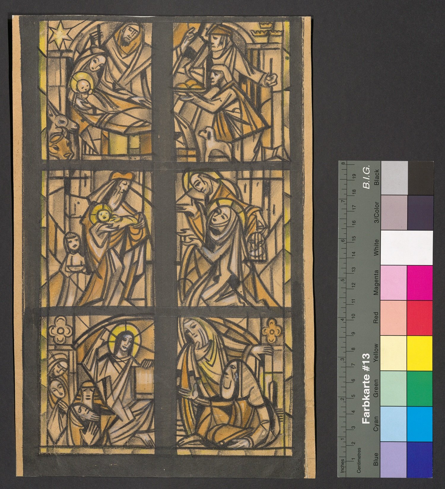 Entwurf Hochaltarfenster, Freudenreicher Rosenkranz (unterer Teil) (Stift Heiligenkreuz CC BY-NC-ND)