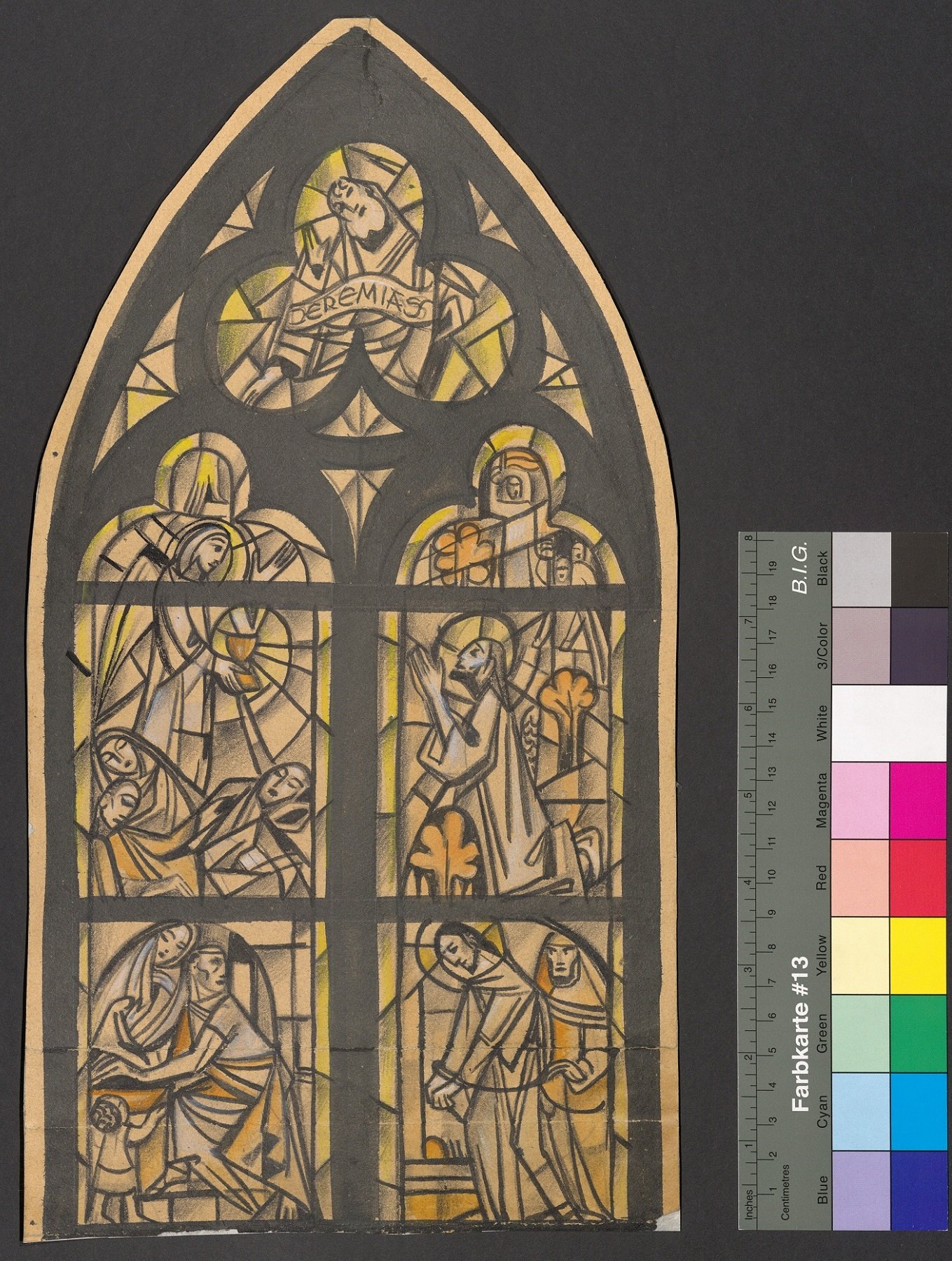Entwurf eines Kirchenfensters, Schmerzhafter Rosenkranz (oberer Teil) (Stift Heiligenkreuz CC BY-NC-ND)