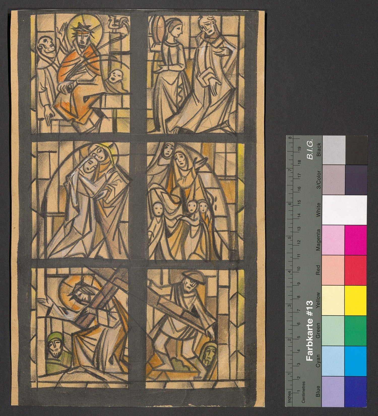 Entwurf eines Kirchenfensters, Schmerzhafter Rosenkranz (unterer Teil) (Stift Heiligenkreuz CC BY-NC-ND)