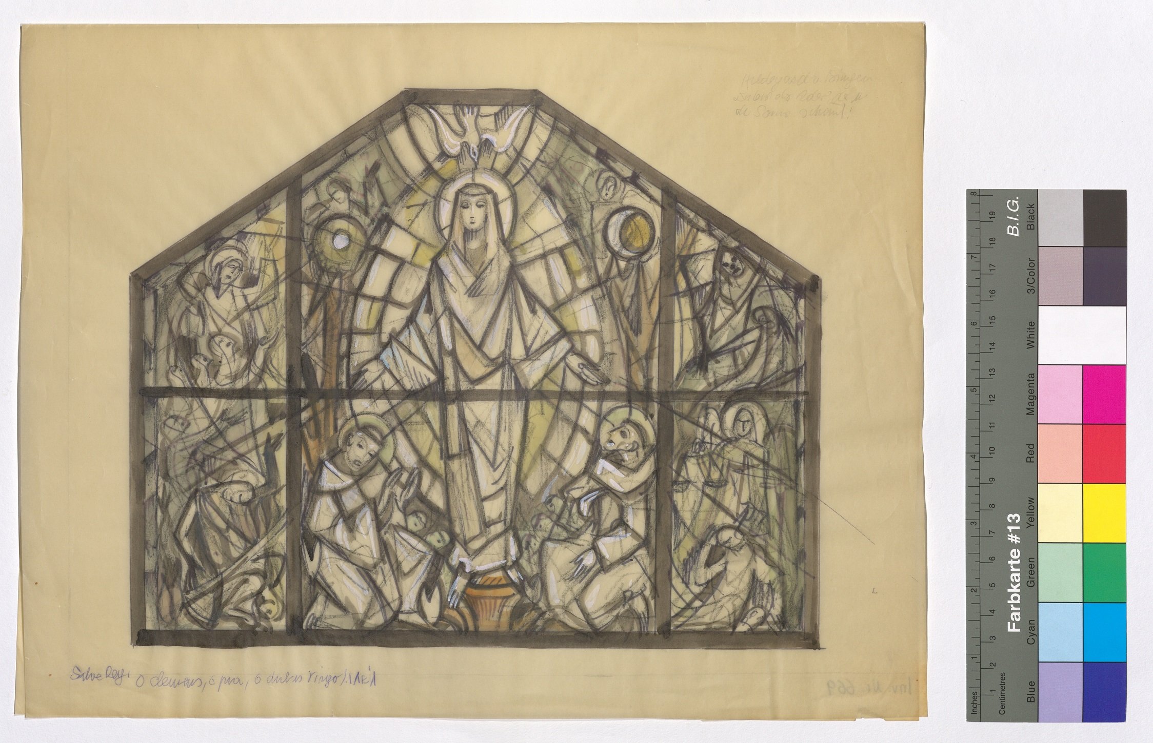Entwurf eines Kirchenfensters, Darstellung der marianischen Antiphone „Salve Regina“ (Stift Heiligenkreuz CC BY-NC-ND)