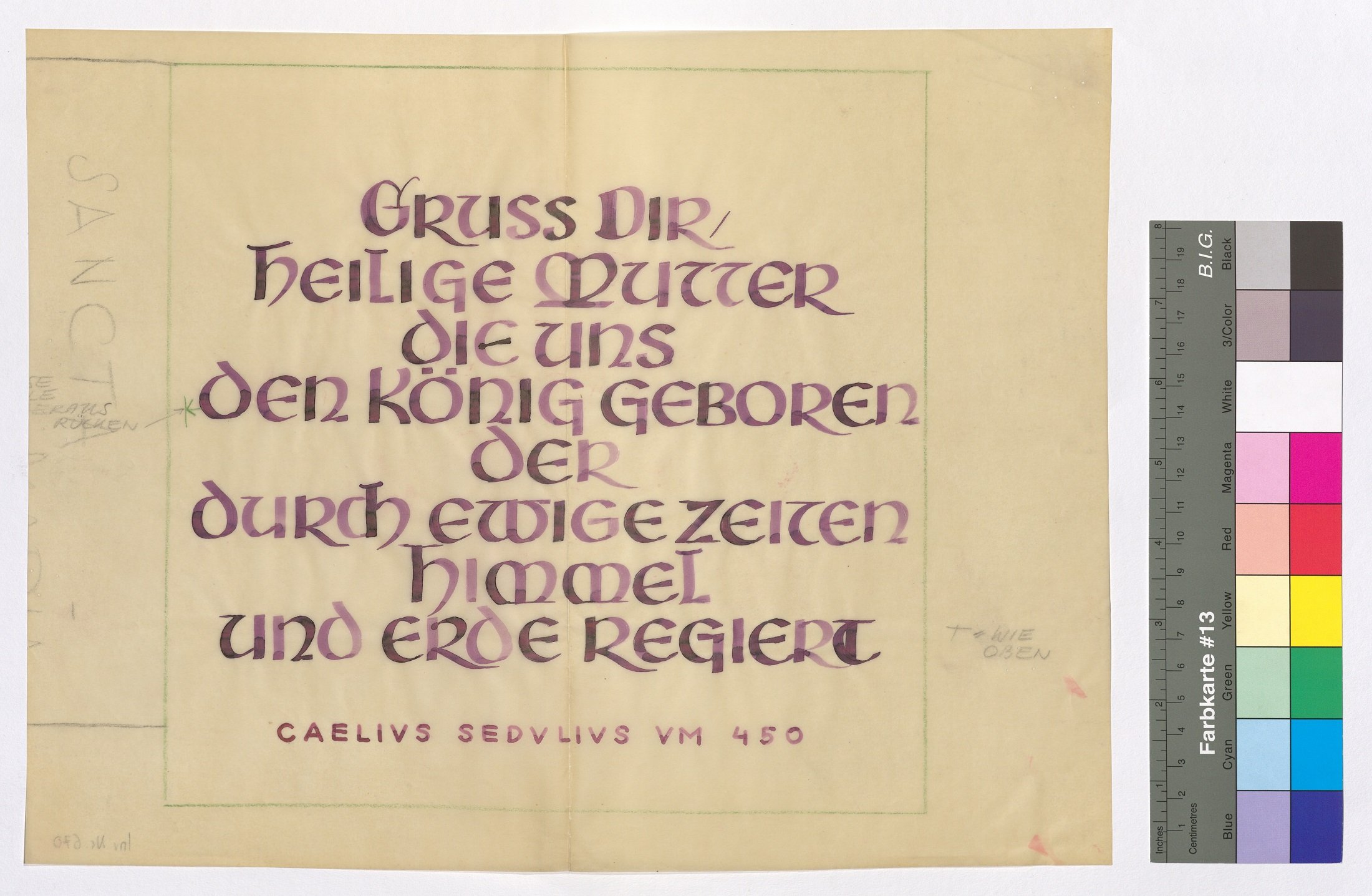 Schriftzugentwurf für ein Kirchenfenster, Text von Caelius Sedulius († um 450) (Stift Heiligenkreuz CC BY-NC-ND)