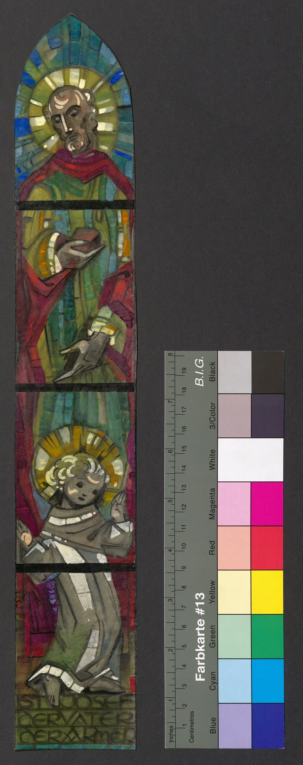 Entwurf eines Kirchenfensters, Hl. Josef mit Jesuskind (Stift Heiligenkreuz CC BY-NC-ND)