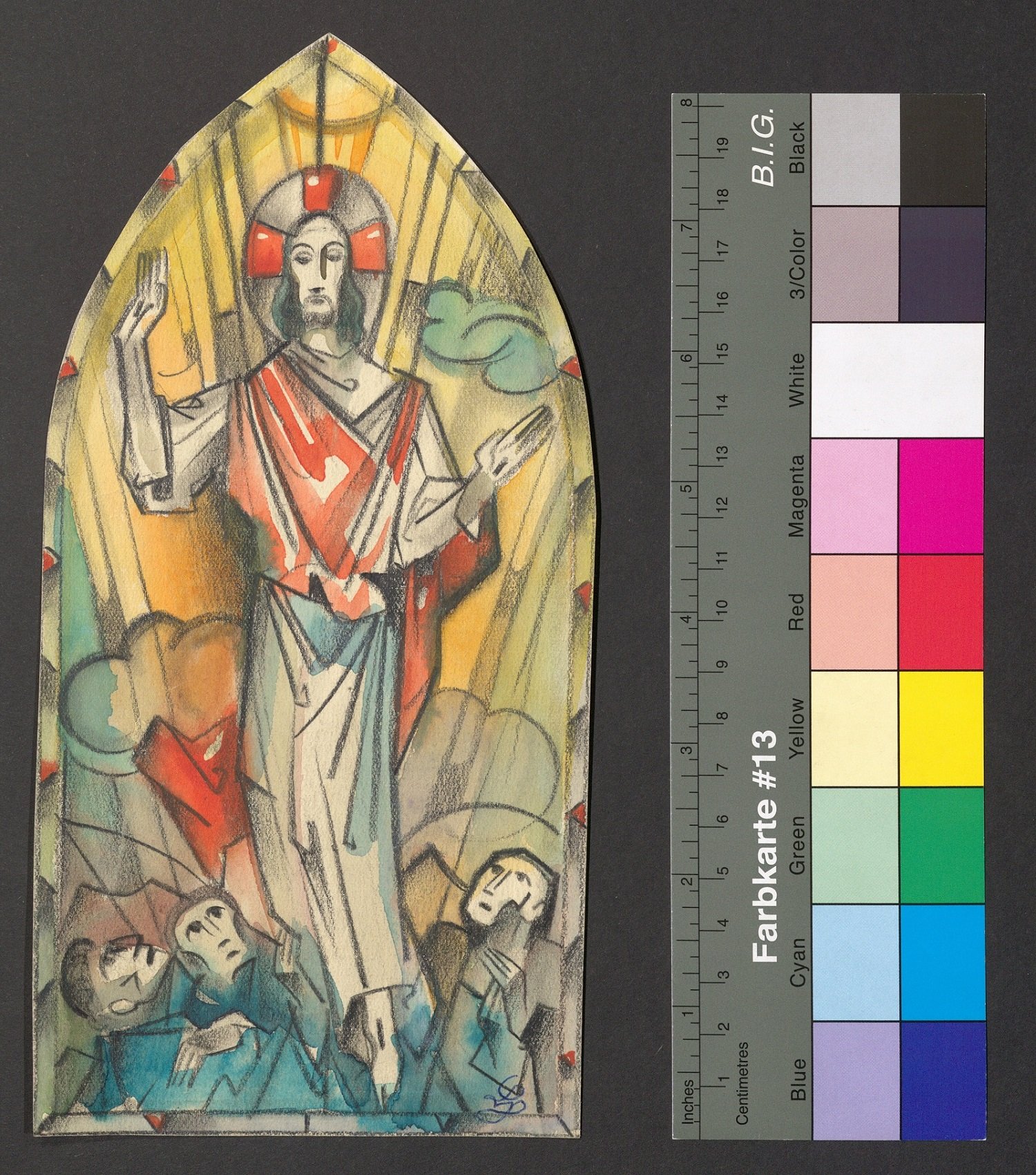Entwurf eines Kirchenfensters, Auferstandener Jesus erscheint den Jüngern (Stift Heiligenkreuz CC BY-NC-ND)