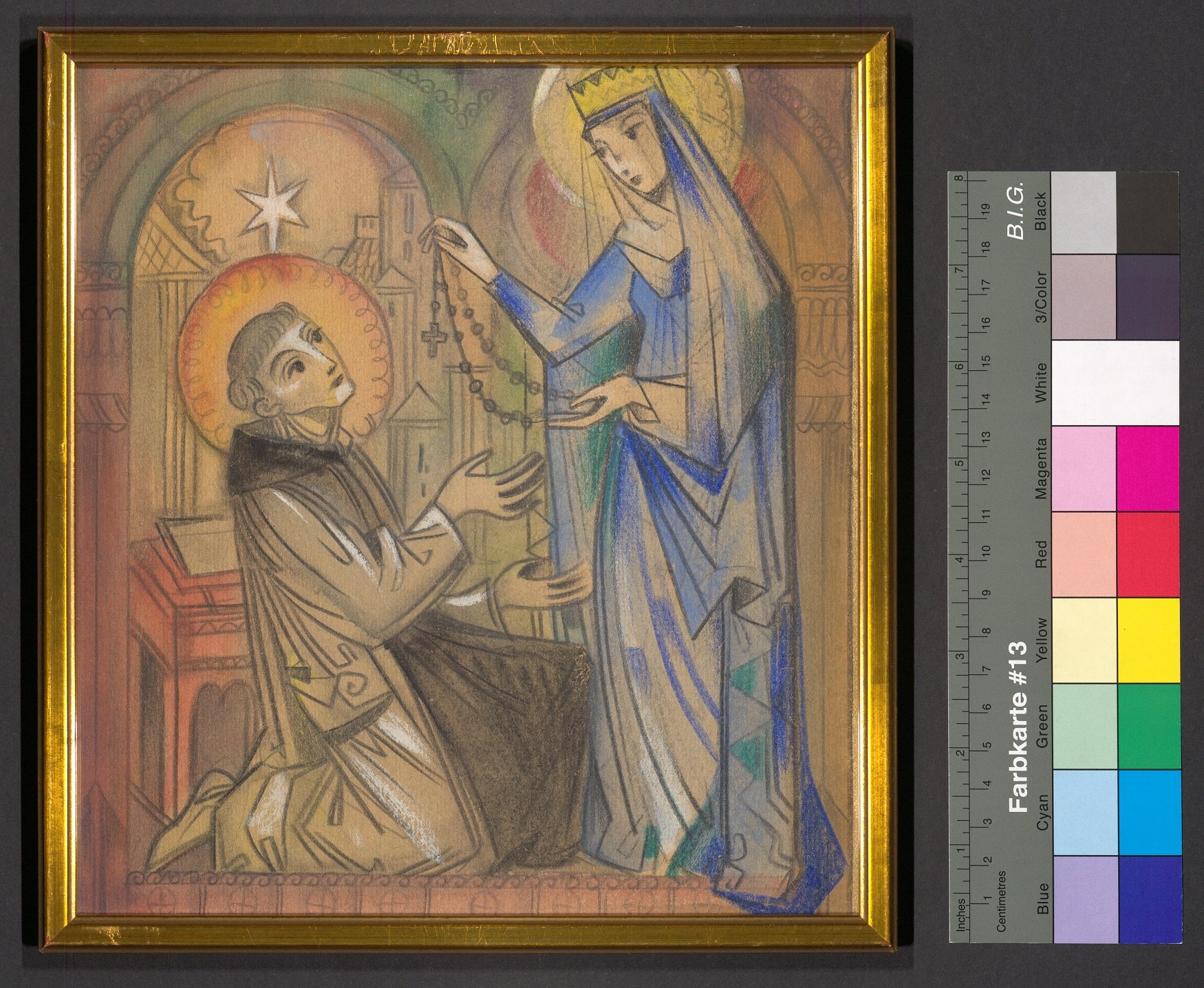 Entwurf Marienretabel, Hl. Dominikus empfängt den Rosenkranz von Maria (Stift Heiligenkreuz CC BY-NC-ND)