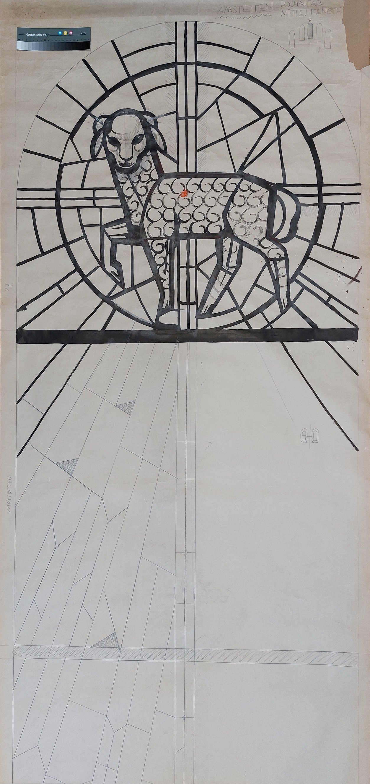 Entwurf eines Kirchenfensters, Anbetung des Lammes (III) (Stift Heiligenkreuz CC BY-NC-ND)