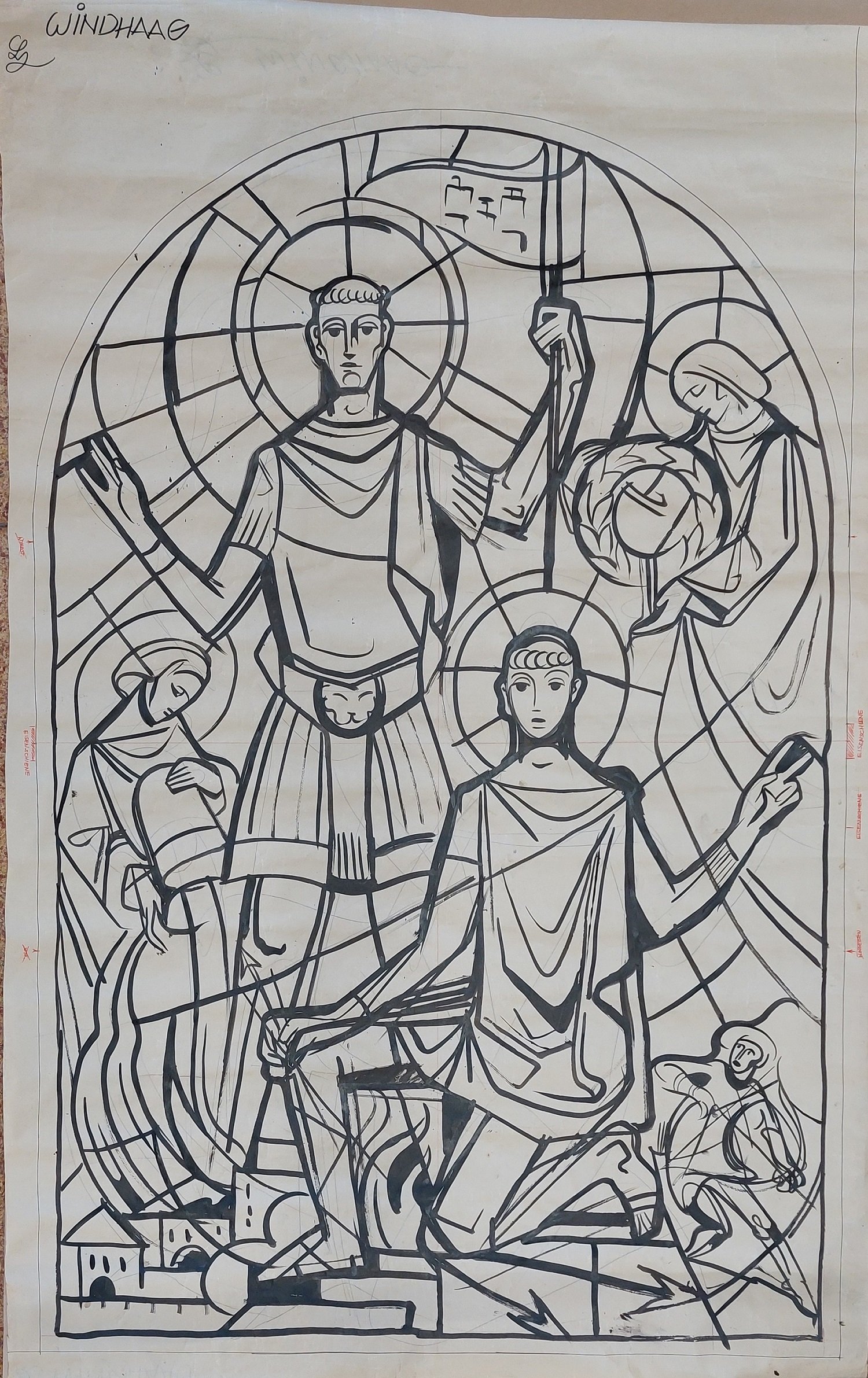 Entwurf eines Kirchenfensters, Hl. Florian und Hl. Sebastian (Stift Heiligenkreuz CC BY-NC-ND)