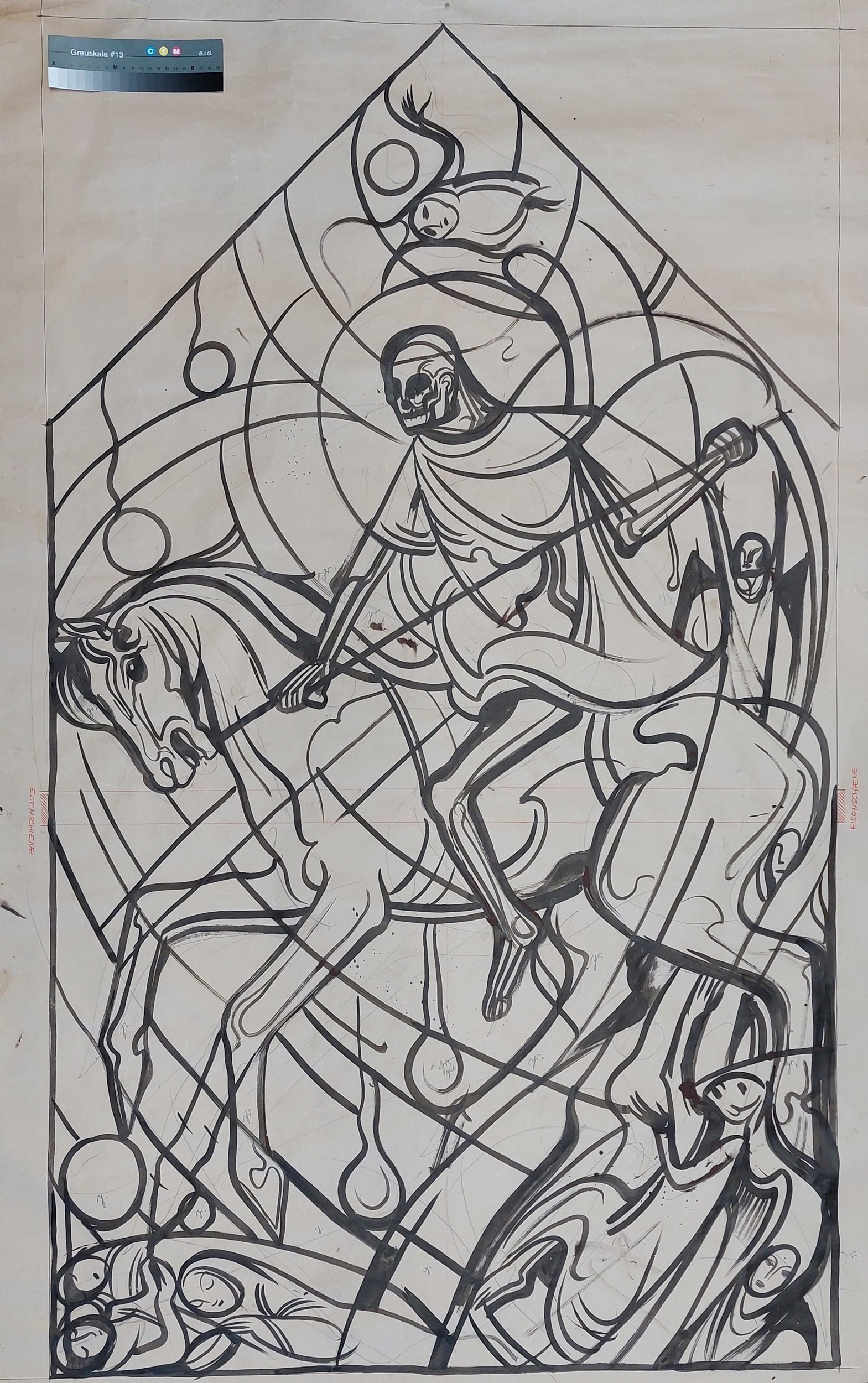 Entwurf eines Kirchenfensters, Vierter Apokalyptischer Reiter - Tod (Stift Heiligenkreuz CC BY-NC-ND)