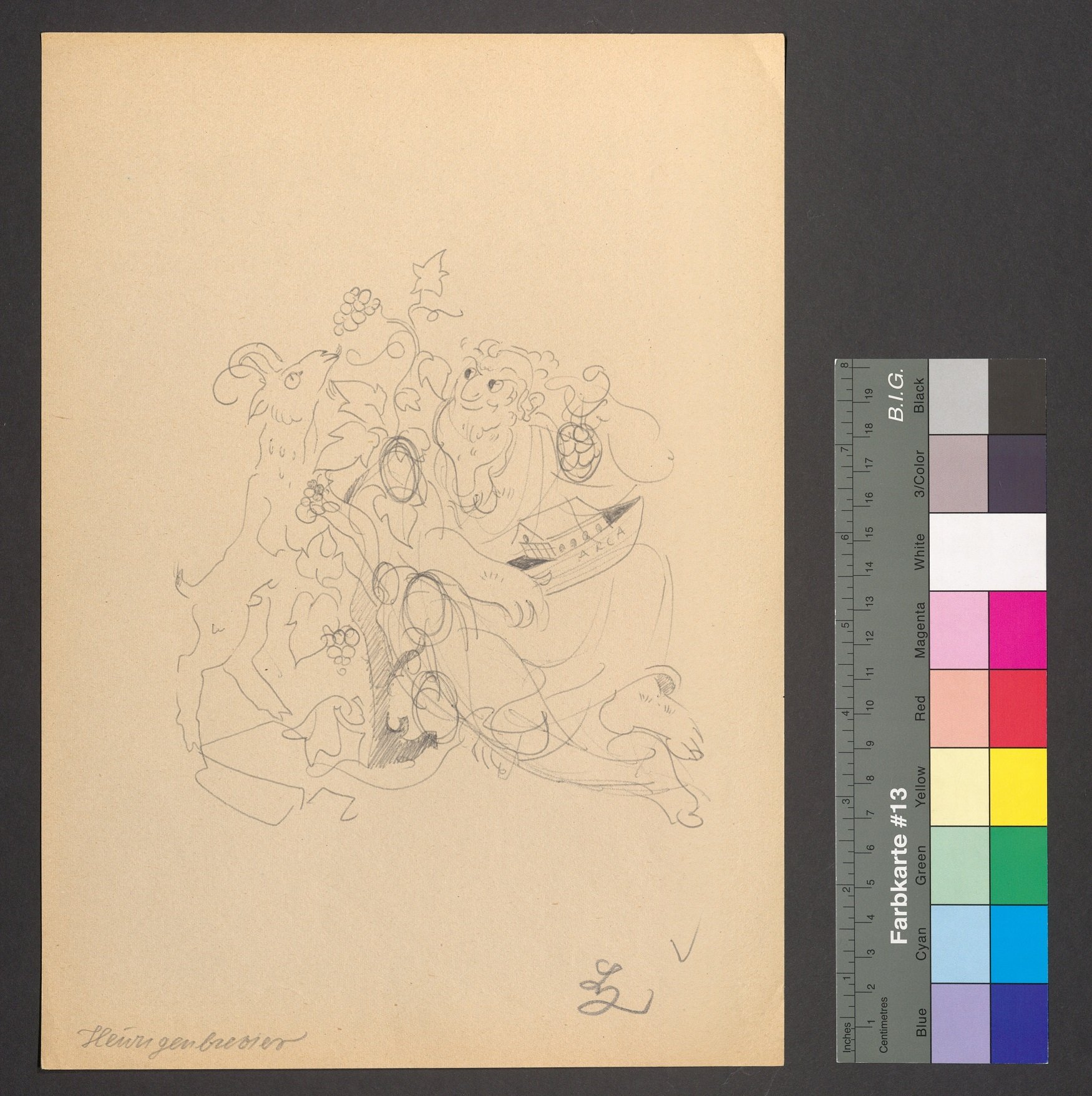 Illustration für Wiener Heurigen Brevier, Noah und eine Ziege (Stift Heiligenkreuz CC BY-NC-ND)