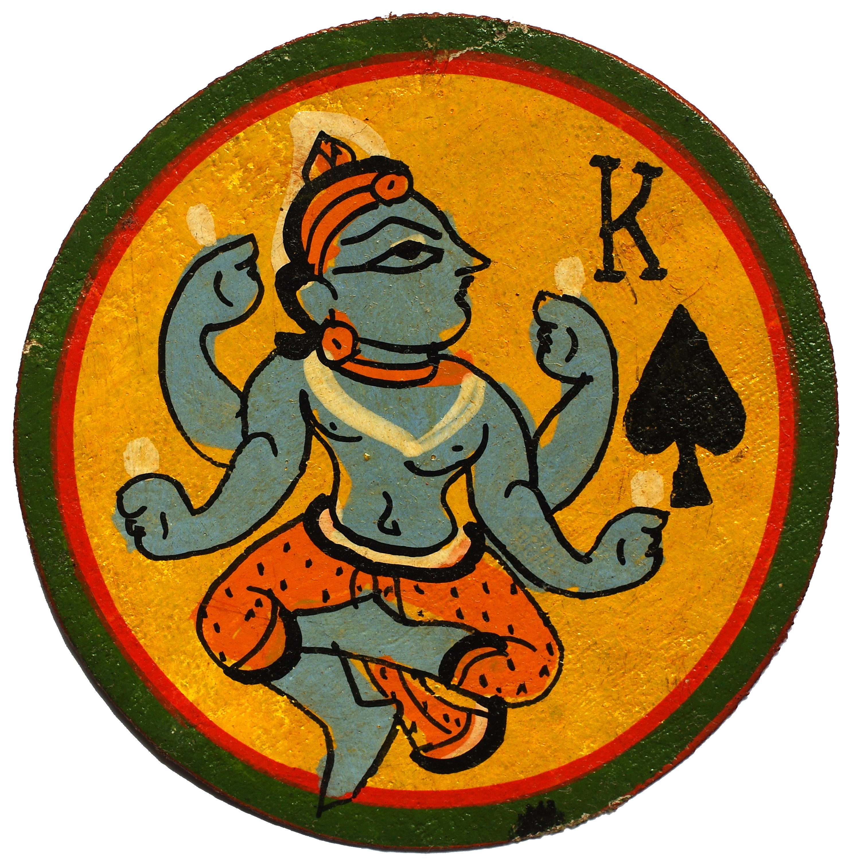 Vishnu als Pik-König eines Dashavatara Ganjifa-Spiels (Deutsches Spielkartenmuseum Leinfelden-Echterdingen CC BY-NC-SA)