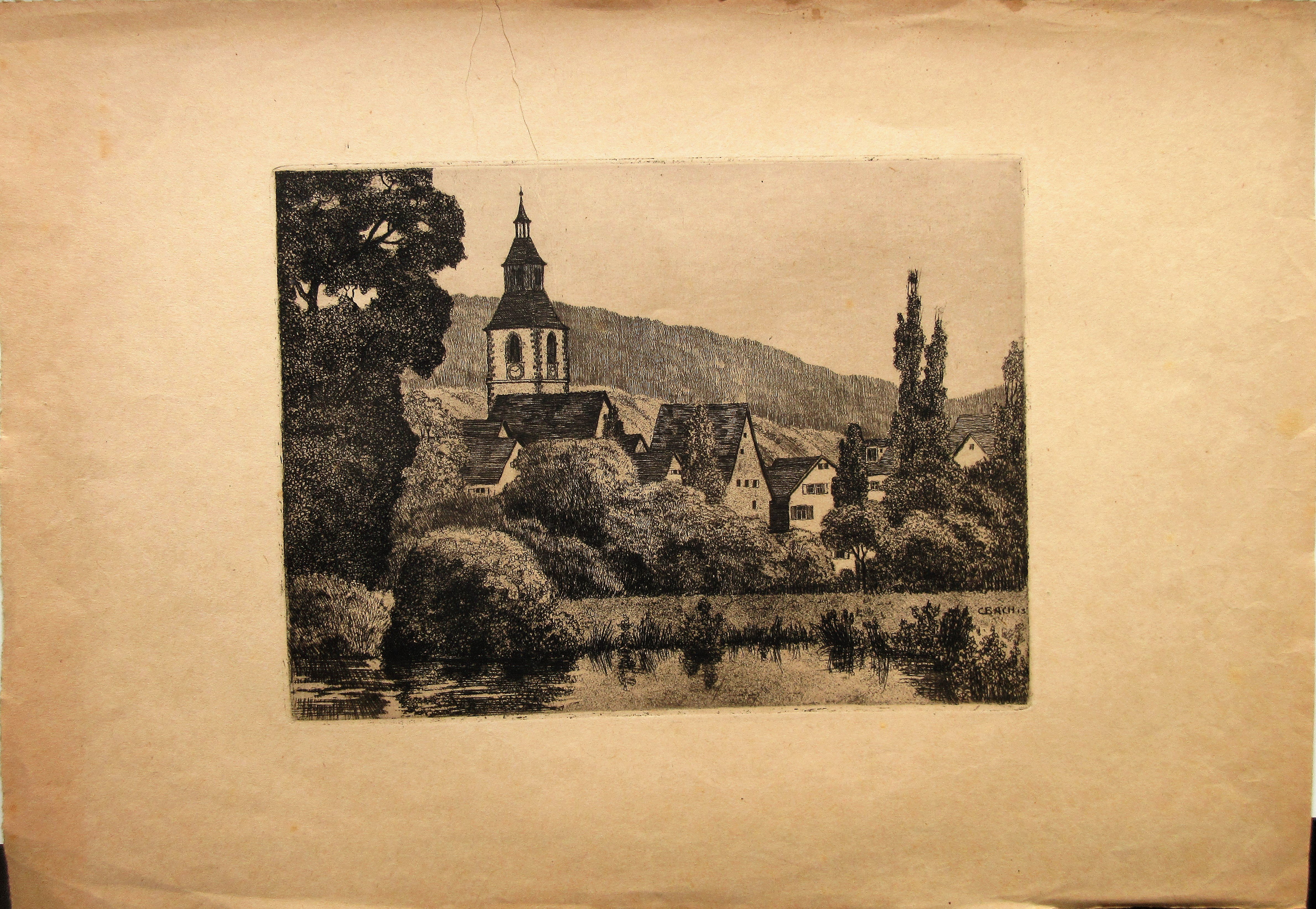 Nagold Ansicht mit Kirchturm 1913 (Museum im Steinhaus Nagold CC BY-NC-SA)