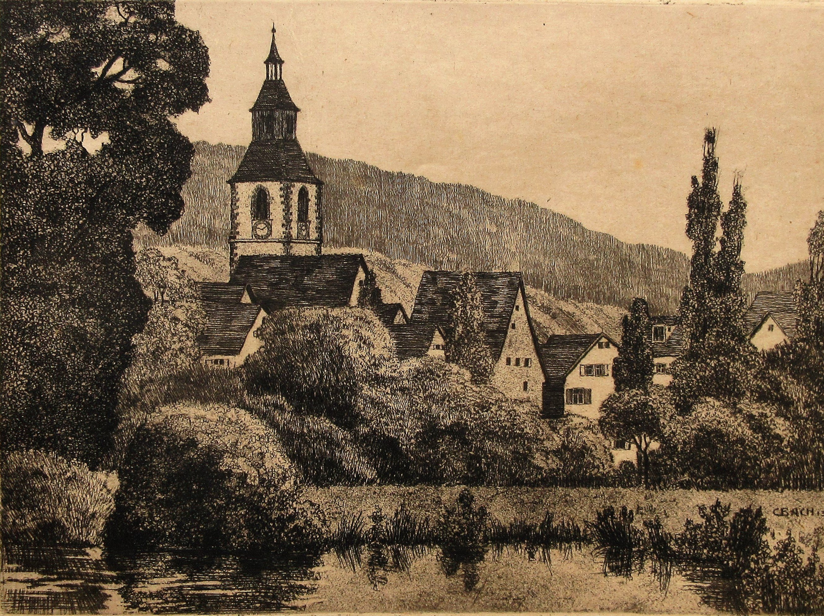 Nagold Ansicht mit Kirchturm 1913 (Museum im Steinhaus Nagold CC BY-NC-SA)