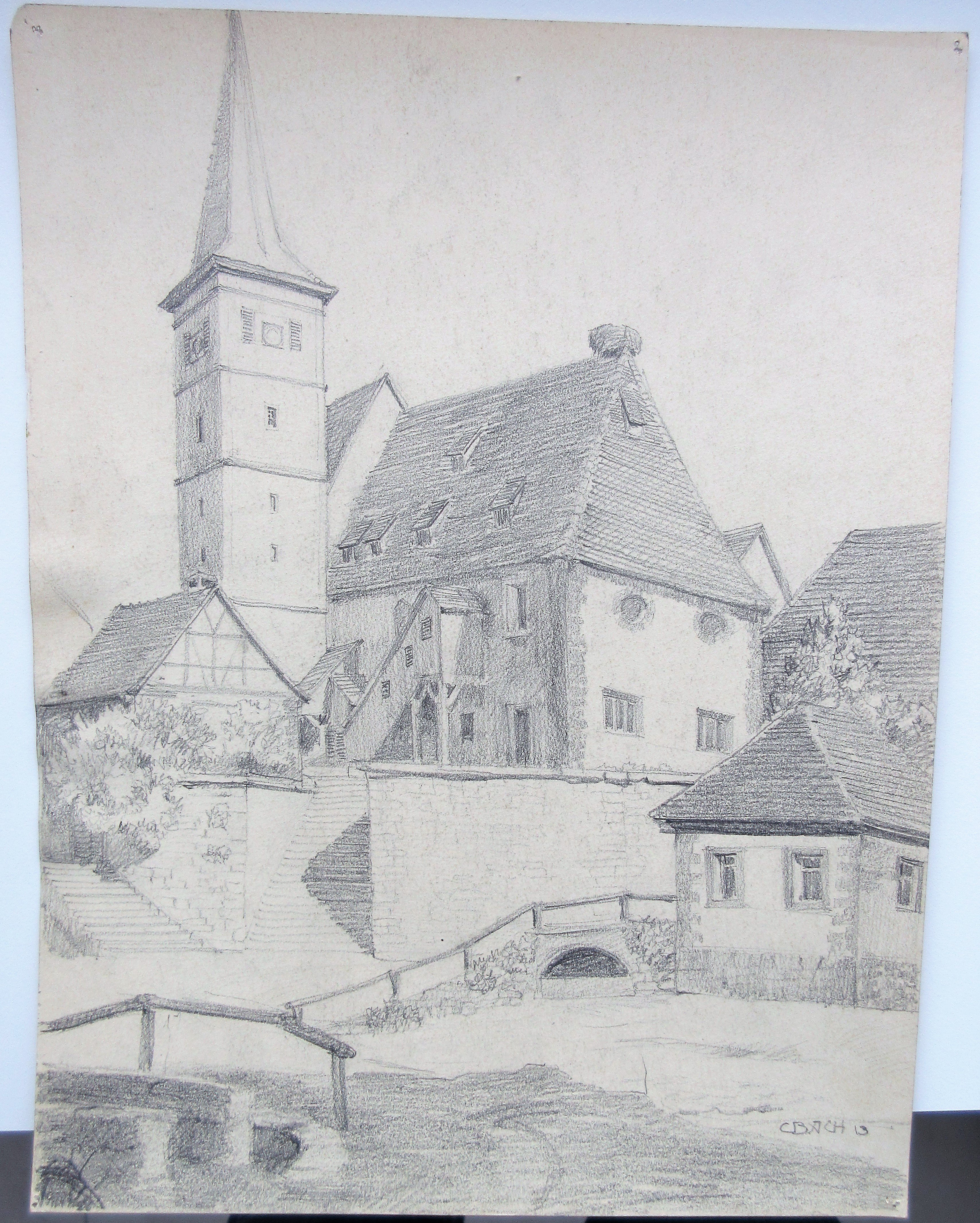 Wehrkirche mit Storchennest (1913) (Museum im Steinhaus Nagold CC BY-NC-SA)