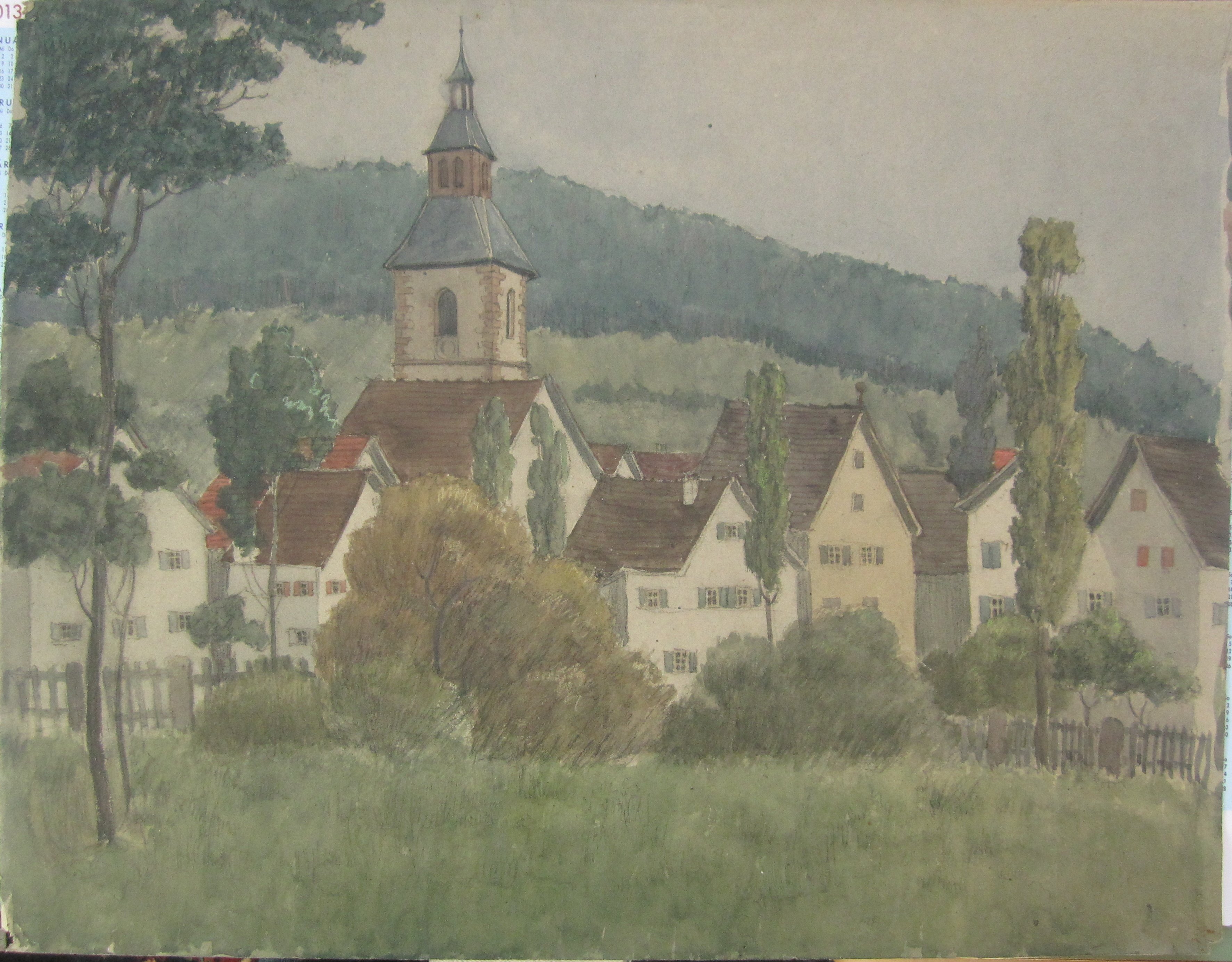 Ansicht mit Kirchturm (1913/1918) (Museum im Steinhaus Nagold CC BY-NC-SA)