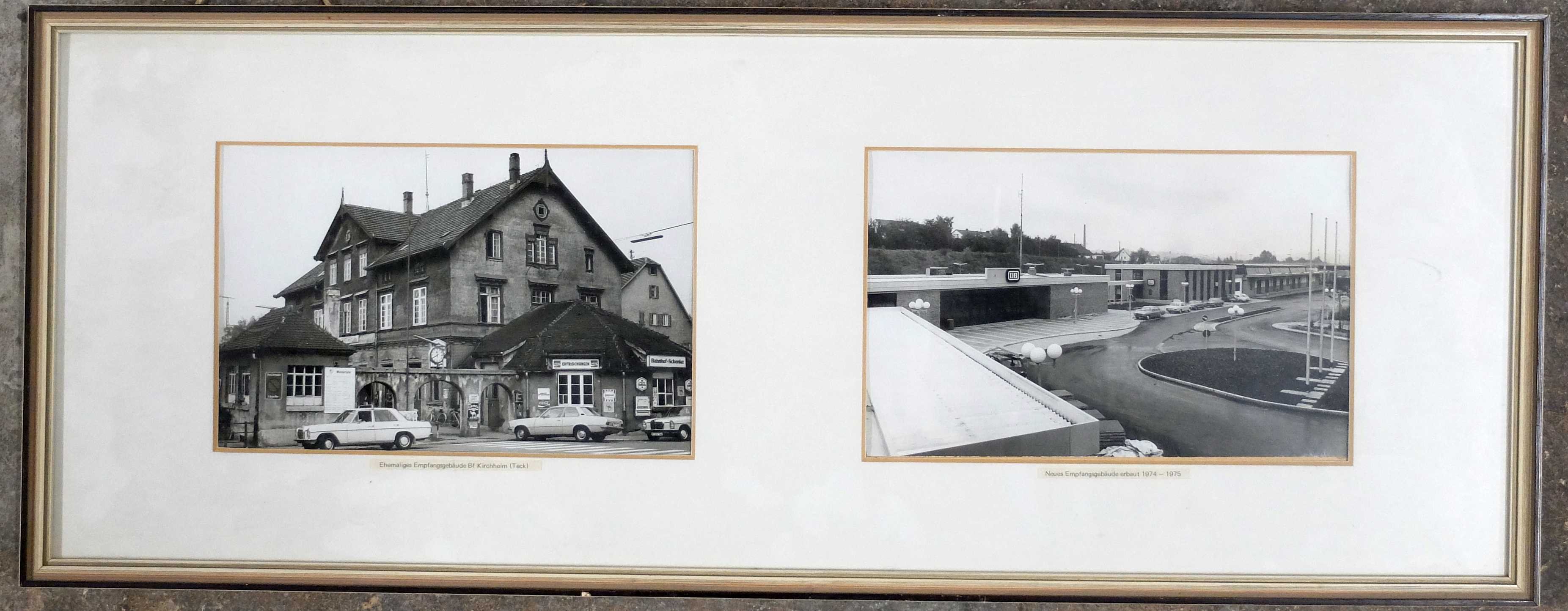 Doppelfotografie des alten und neuen Kirchheimer Bahnhofs (Städtisches Museum im Kornhaus Kirchheim unter Teck CC BY-NC-SA)