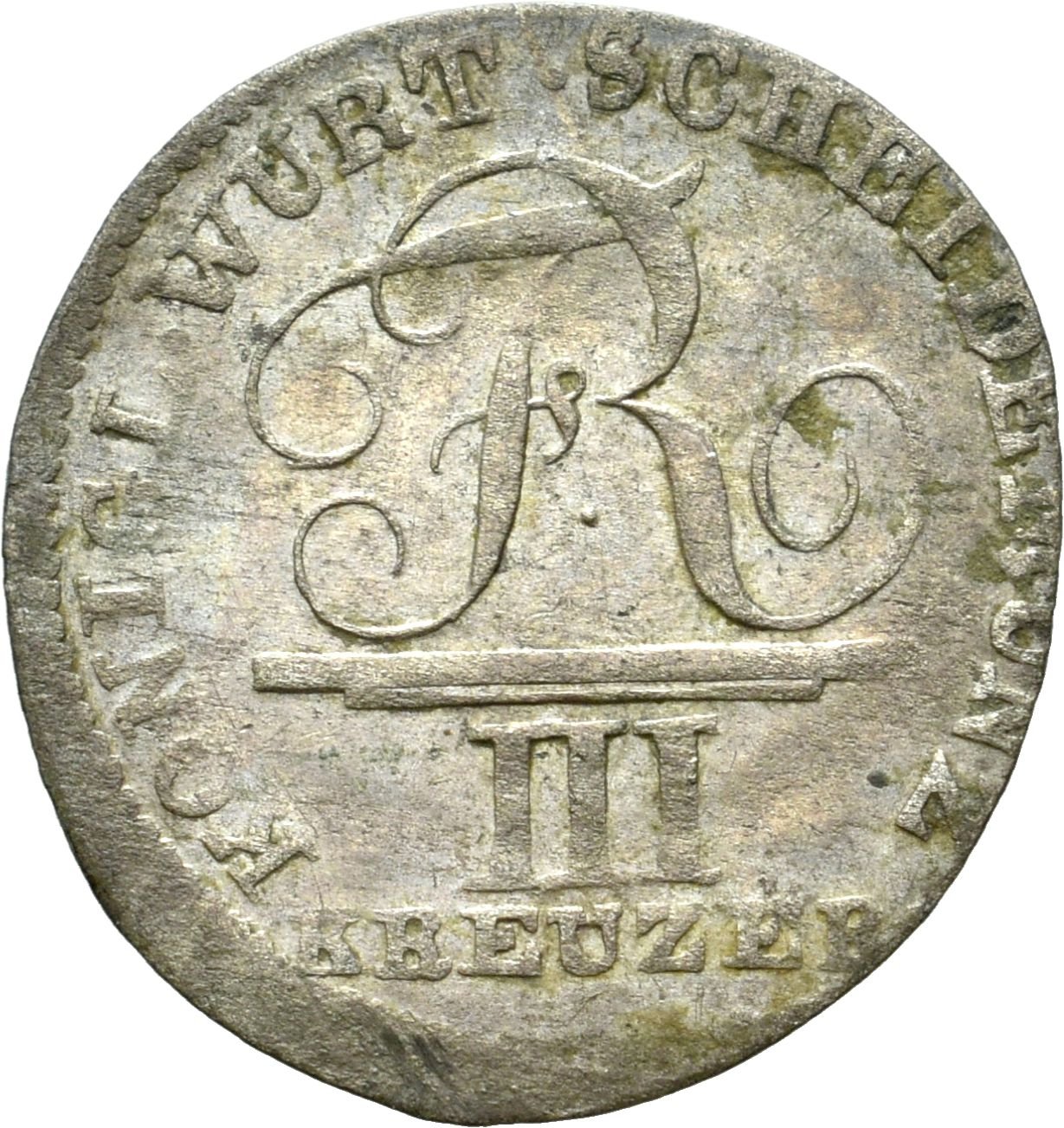 Billon-3-Kreuzer aus dem Königreich Württemberg von 1808 (Sparkassenverband Baden-Württemberg CC BY-NC-SA)
