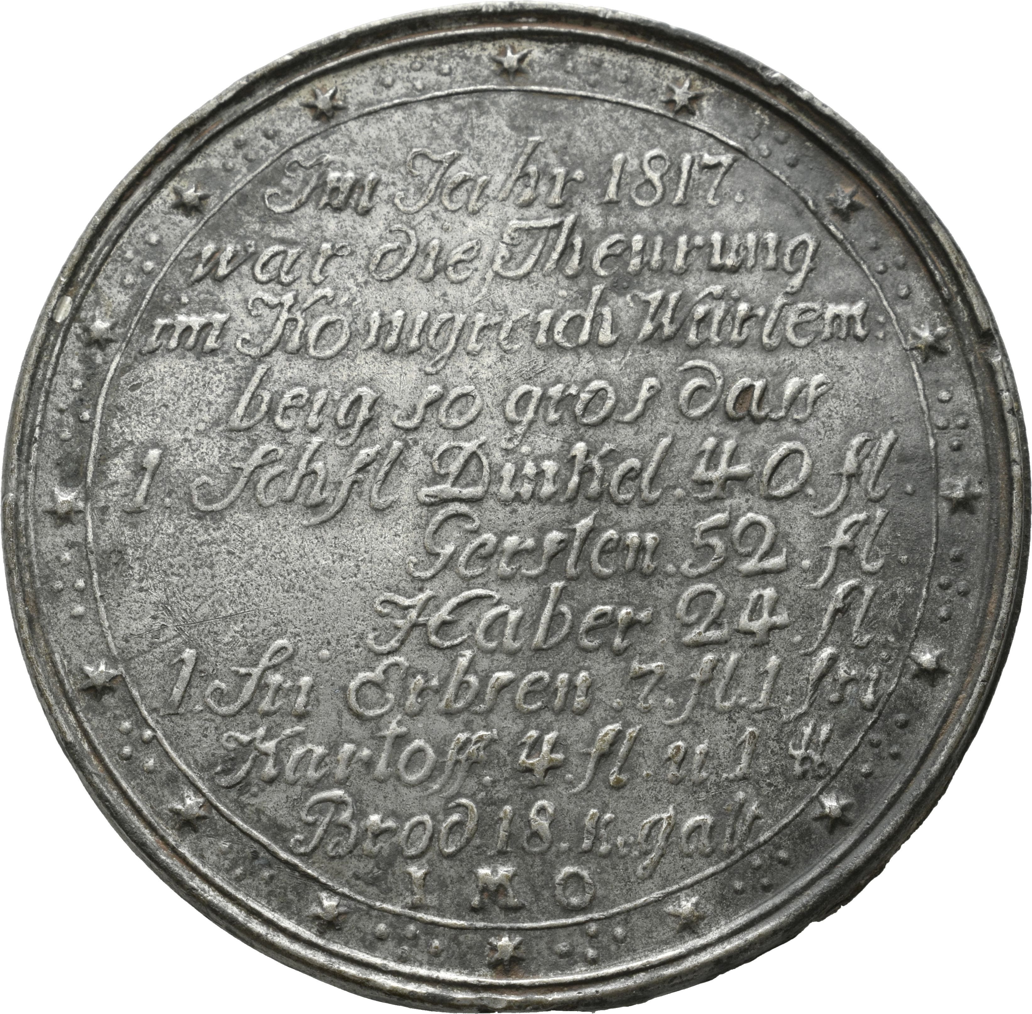 Medaille auf die Hungersnot von 1816/1817 unter König Wilhelm I. von Württemberg (Sparkassenverband Baden-Württemberg CC BY-NC-SA)