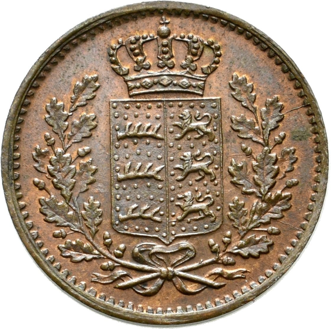 ¼ Kreuzer unter König Wilhelm I. von Württemberg von 1842 (Münzsammlung des Sparkassenverbands Baden-Württemberg CC BY-NC-SA)