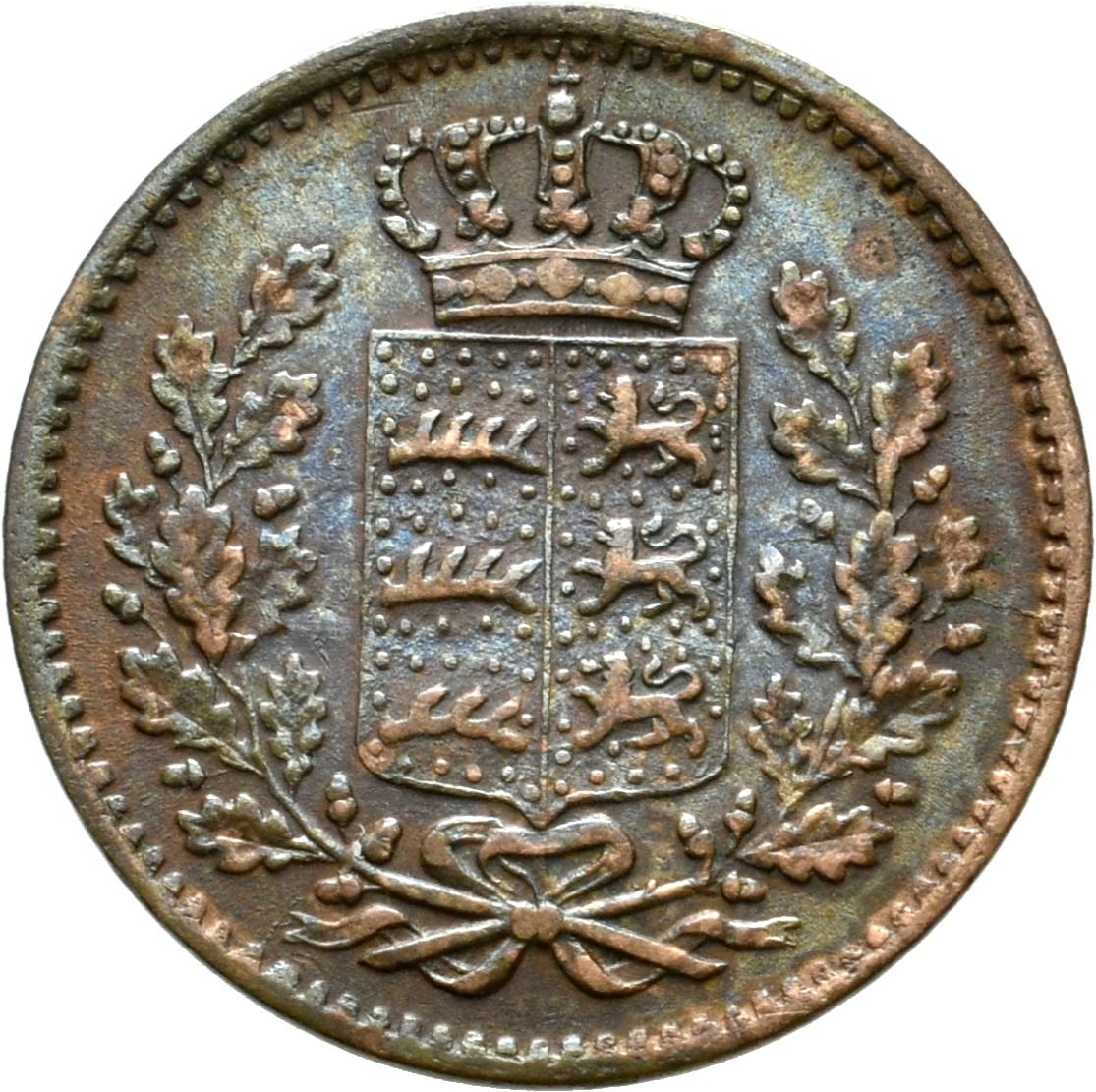 ¼ Kreuzer unter König Wilhelm I. von Württemberg (Münzsammlung des Sparkassenverbands Baden-Württemberg CC BY-NC-SA)