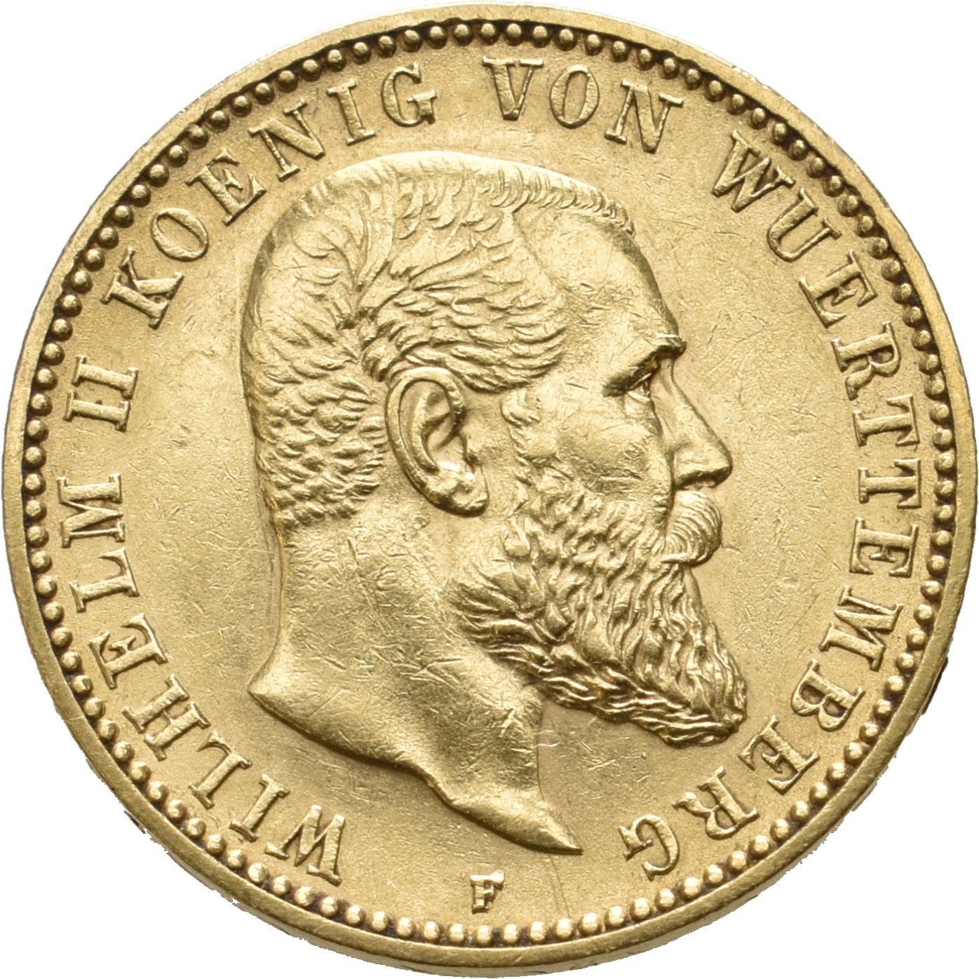 10 Mark von König Wilhelm II. von Württemberg von 1893 (Münzsammlung des Sparkassenverbands Baden-Württemberg CC BY-NC-SA)