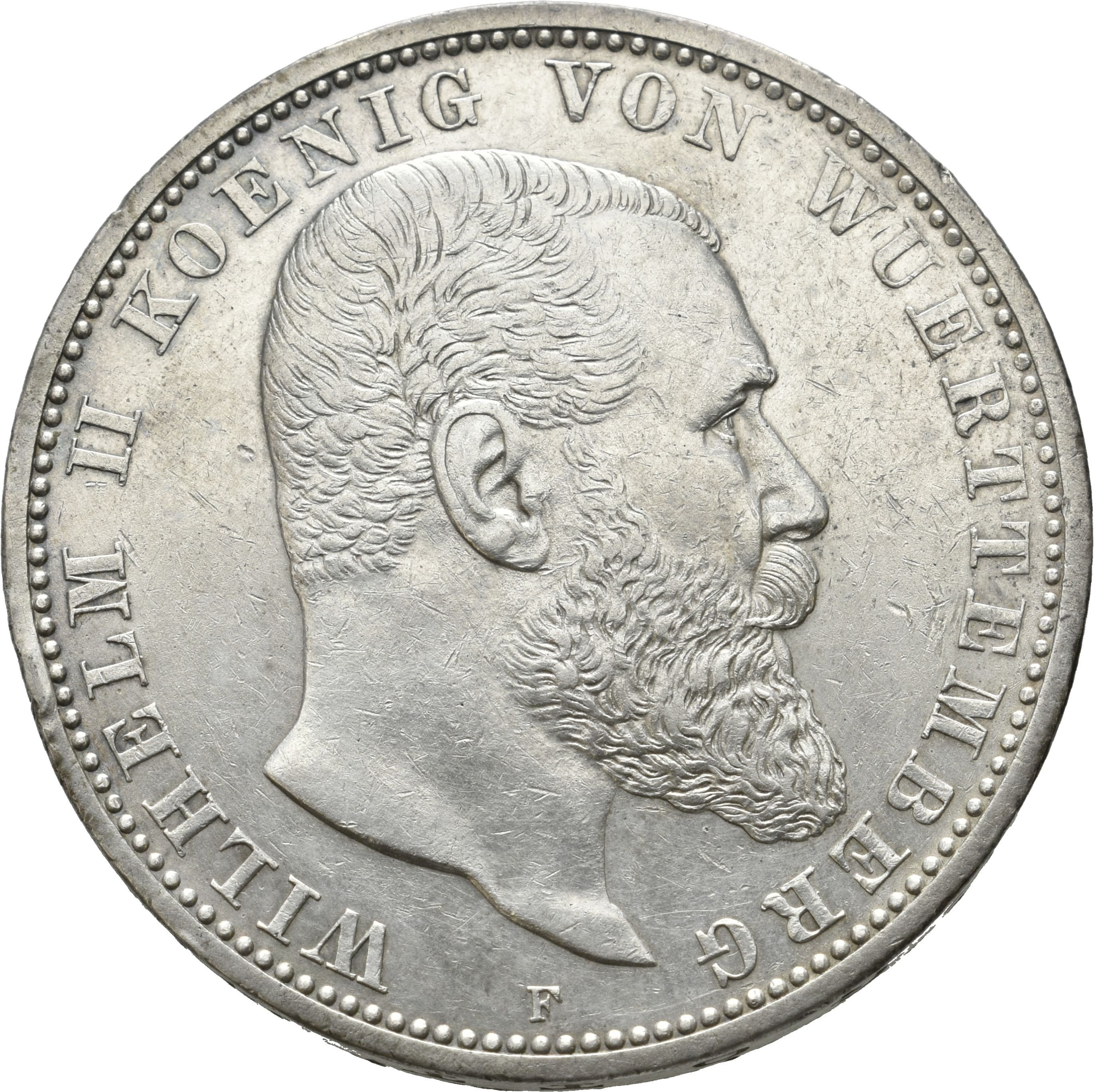 5 Mark von König Wilhelm II. von Württemberg von 1907 (Münzsammlung des Sparkassenverbands Baden-Württemberg CC BY-NC-SA)
