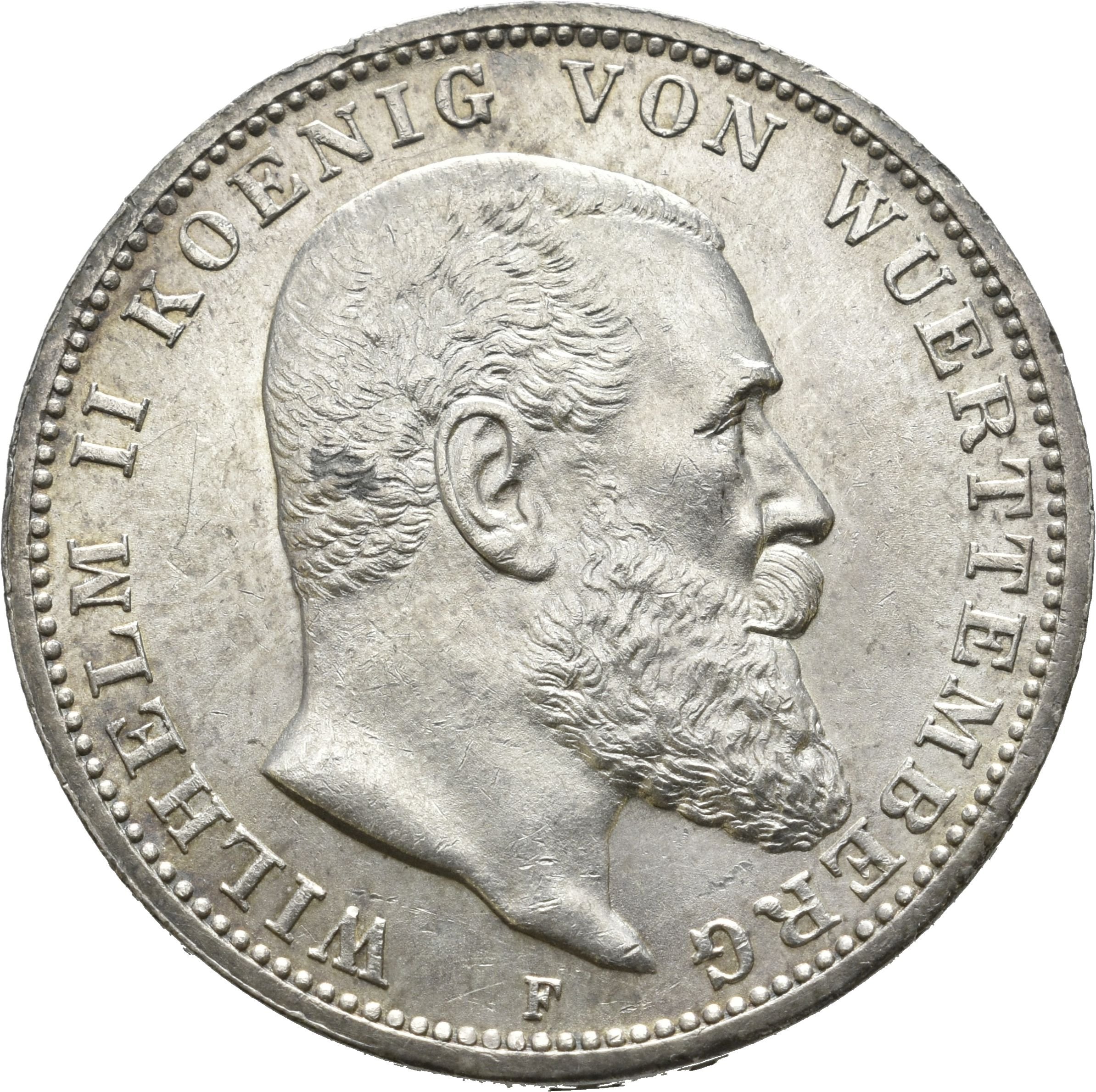 3 Mark von König Wilhelm II. von Württemberg (Münzsammlung des Sparkassenverbands Baden-Württemberg CC BY-NC-SA)