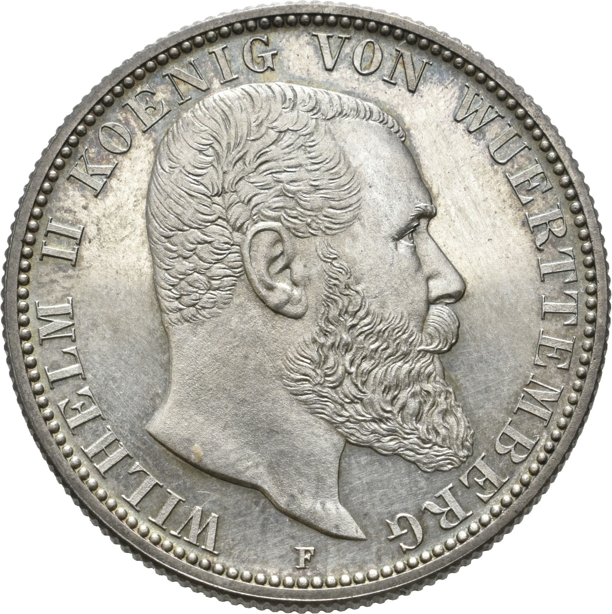 2 Mark von König Wilhelm II. von Württemberg (Münzsammlung des Sparkassenverbands Baden-Württemberg CC BY-NC-SA)