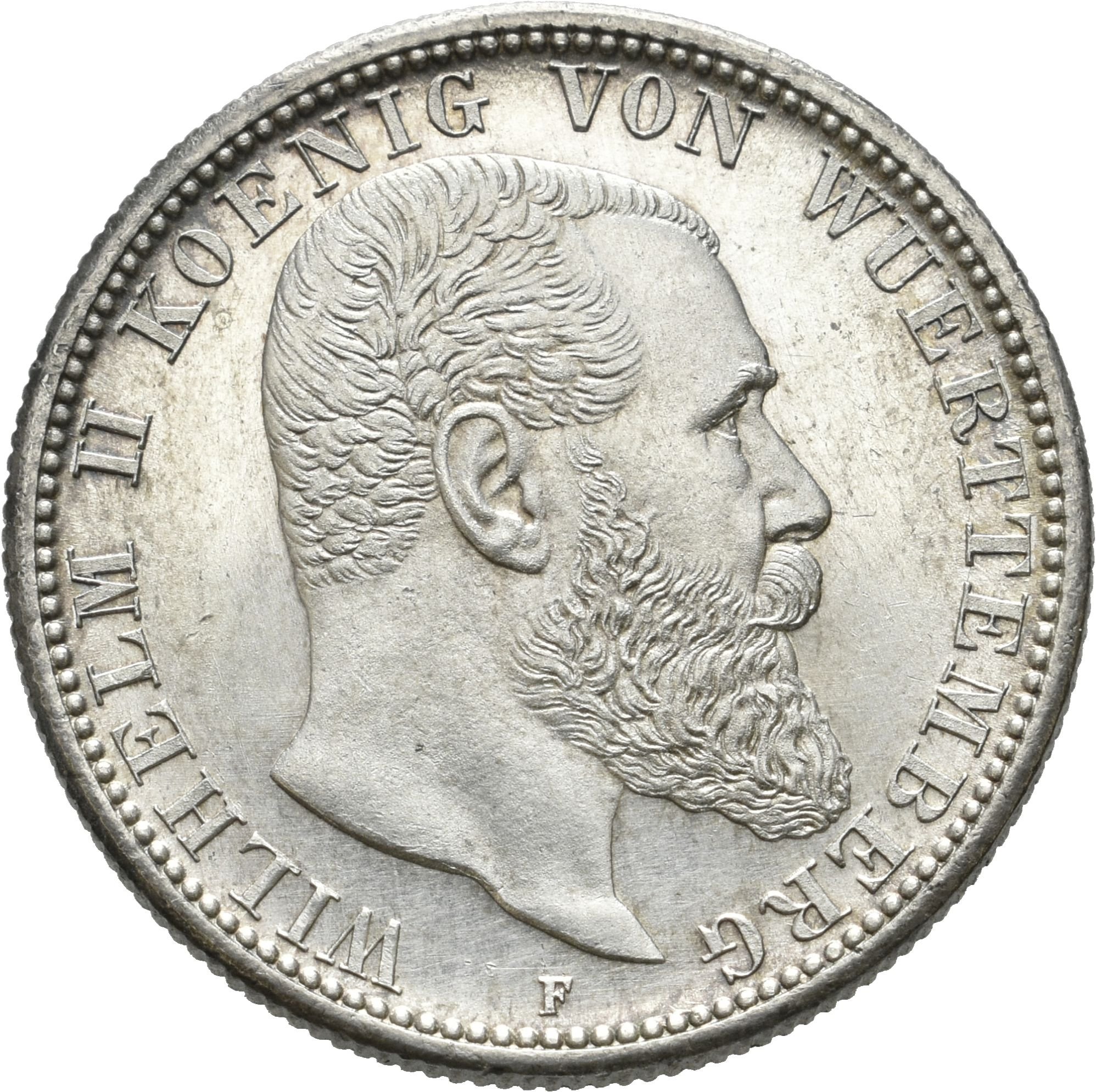 2 Mark von König Wilhelm II. von Württemberg von 1908 (Münzsammlung des Sparkassenverbands Baden-Württemberg CC BY-NC-SA)