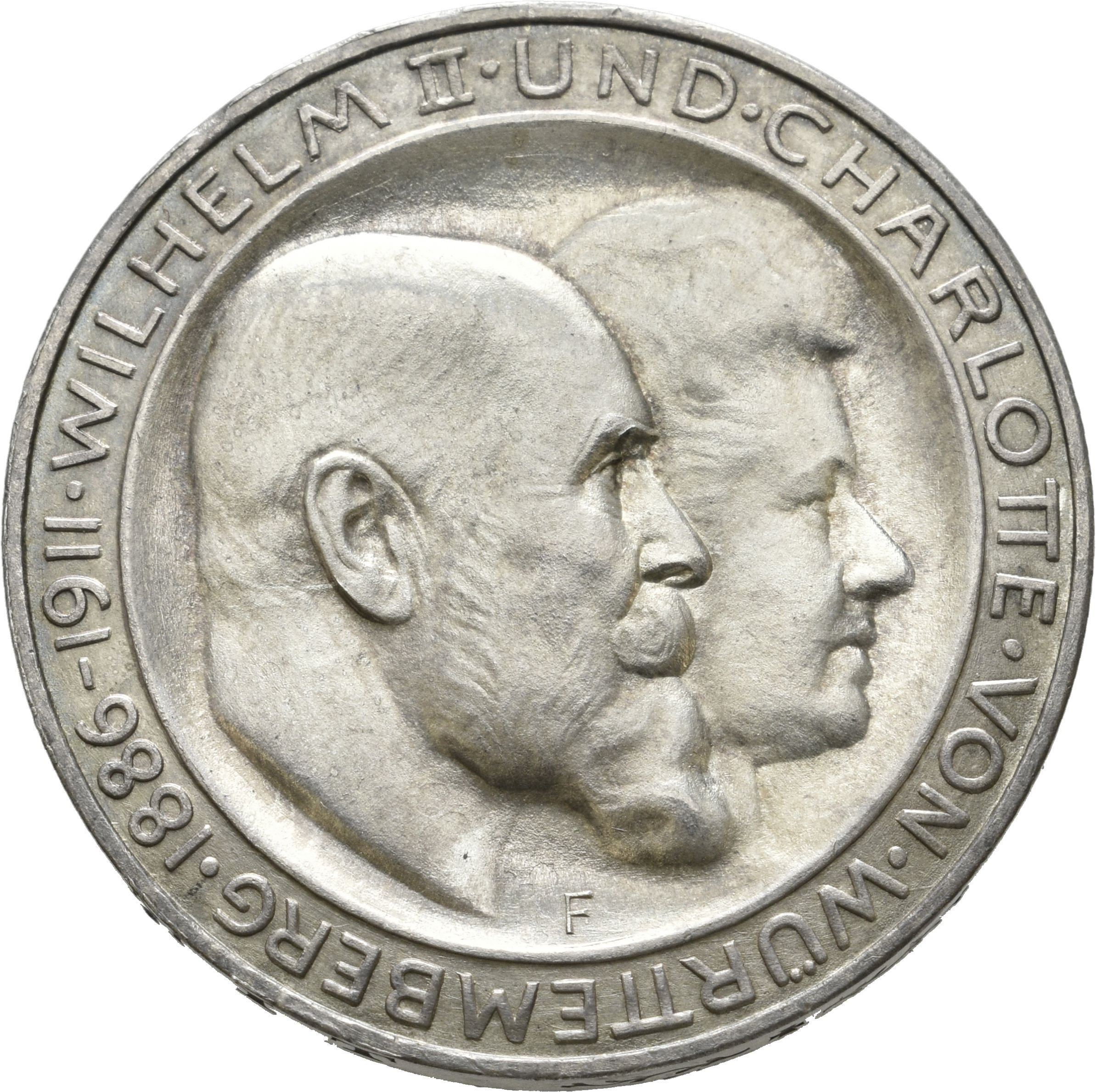 3 Mark-Gedenkmünze zur Silbernen Hochzeit von König Wilhelm II. von Württemberg und Königin Charlotte von Württemberg (Münzsammlung des Sparkassenverbands Baden-Württemberg CC BY-NC-SA)