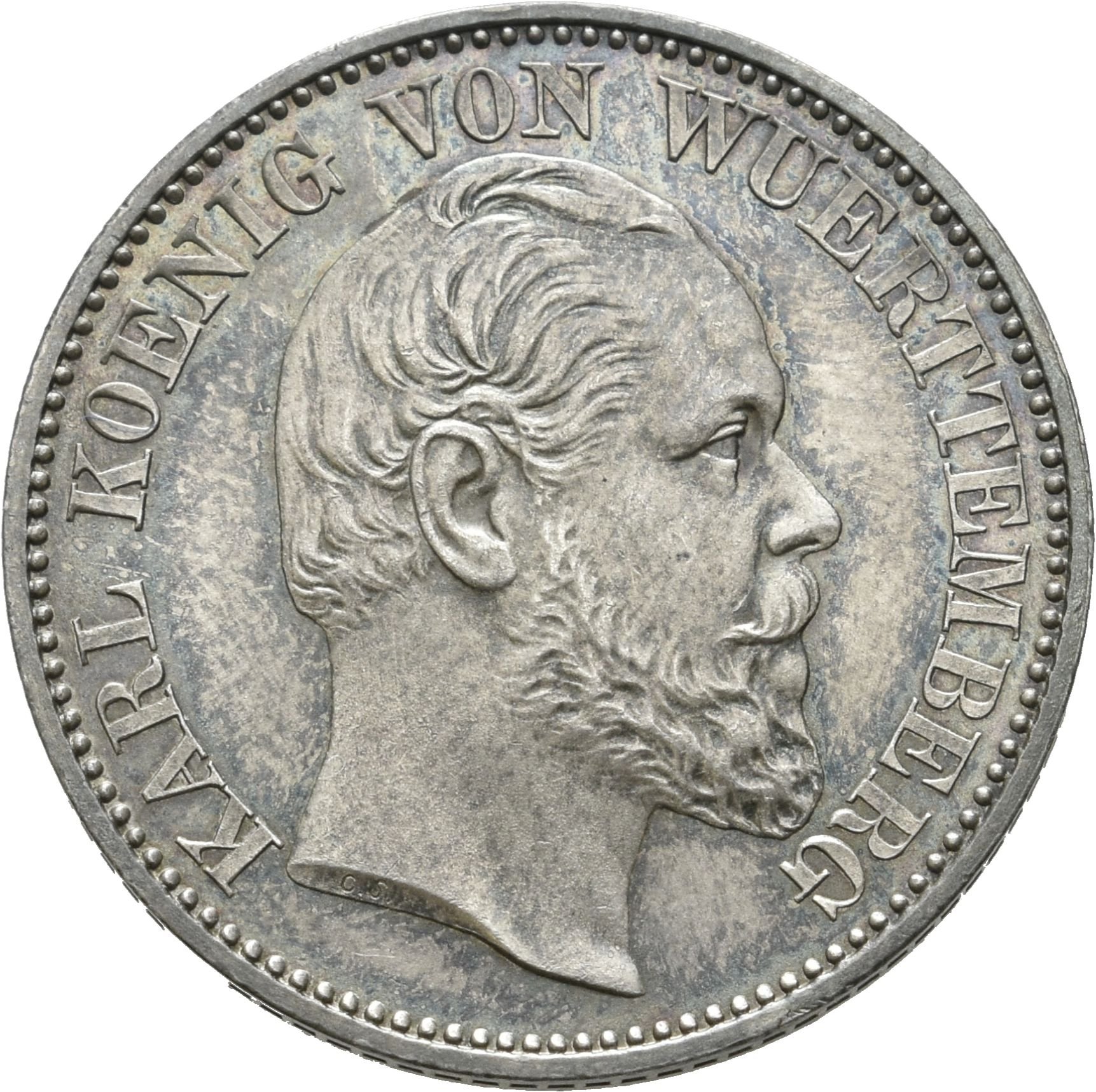 ½ Gulden von König Karl von Württemberg (Münzsammlung des Sparkassenverbands Baden-Württemberg CC BY-NC-SA)