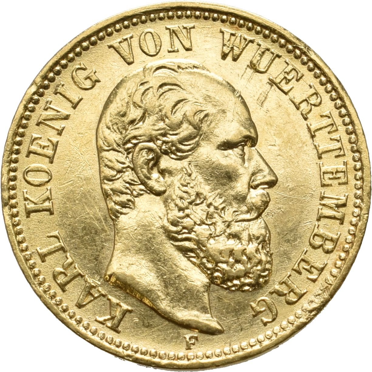 5 Mark von König Wilhelm II. Von Württemberg von 1877 (Münzsammlung des Sparkassenverbands Baden-Württemberg CC BY-NC-SA)