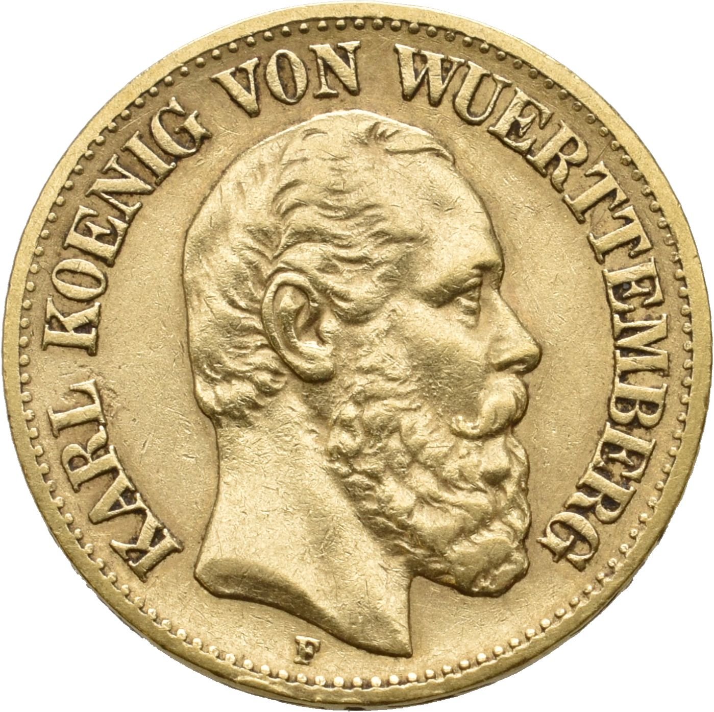 10-Goldmark von König Karl von Württemberg von 1875 (Münzsammlung des Sparkassenverbands Baden-Württemberg CC BY-NC-SA)