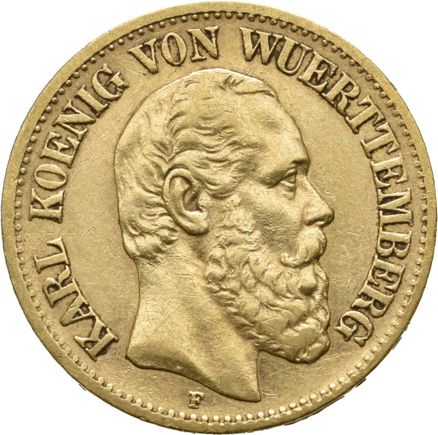 10-Goldmark von König Karl von Württemberg von 1876 (Münzsammlung des Sparkassenverbands Baden-Württemberg CC BY-NC-SA)