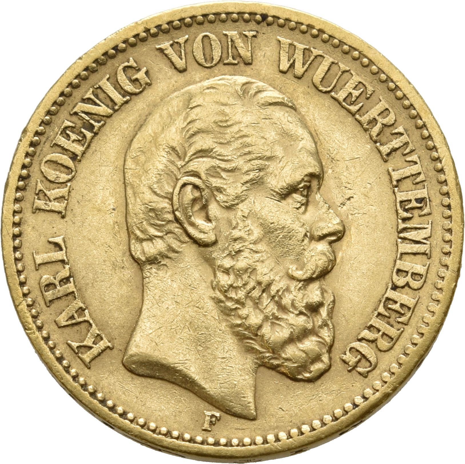 20-Goldmark von König Karl von Württemberg von 1876 (Münzsammlung des Sparkassenverbands Baden-Württemberg CC BY-NC-SA)