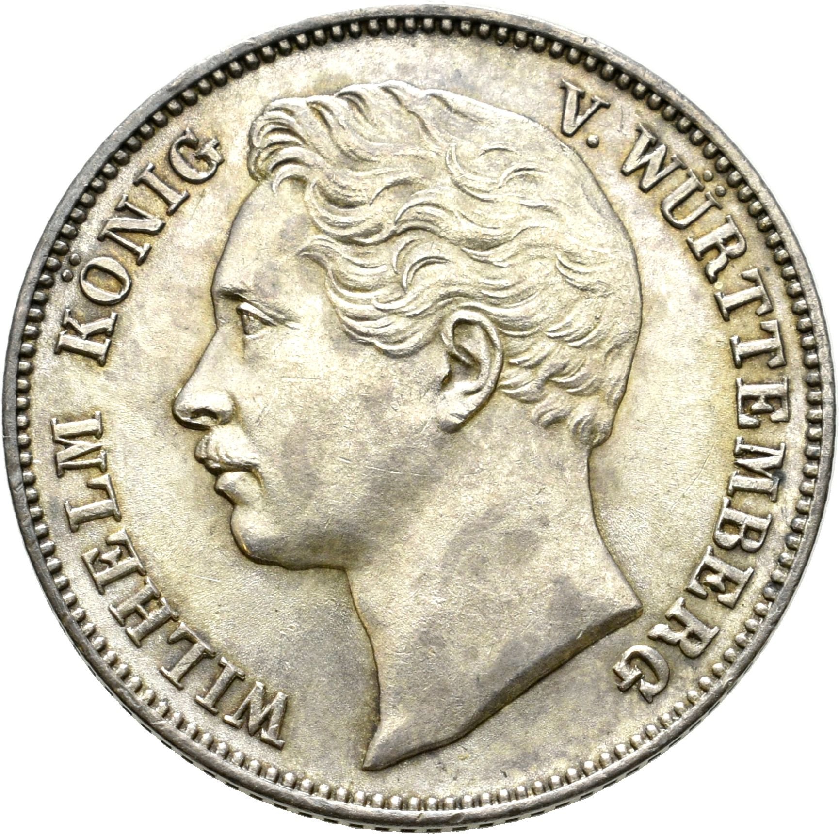 ½ Gulden von König Wilhelm I. von Württemberg von 1864 (Münzsammlung des Sparkassenverbands Baden-Württemberg CC BY-NC-SA)