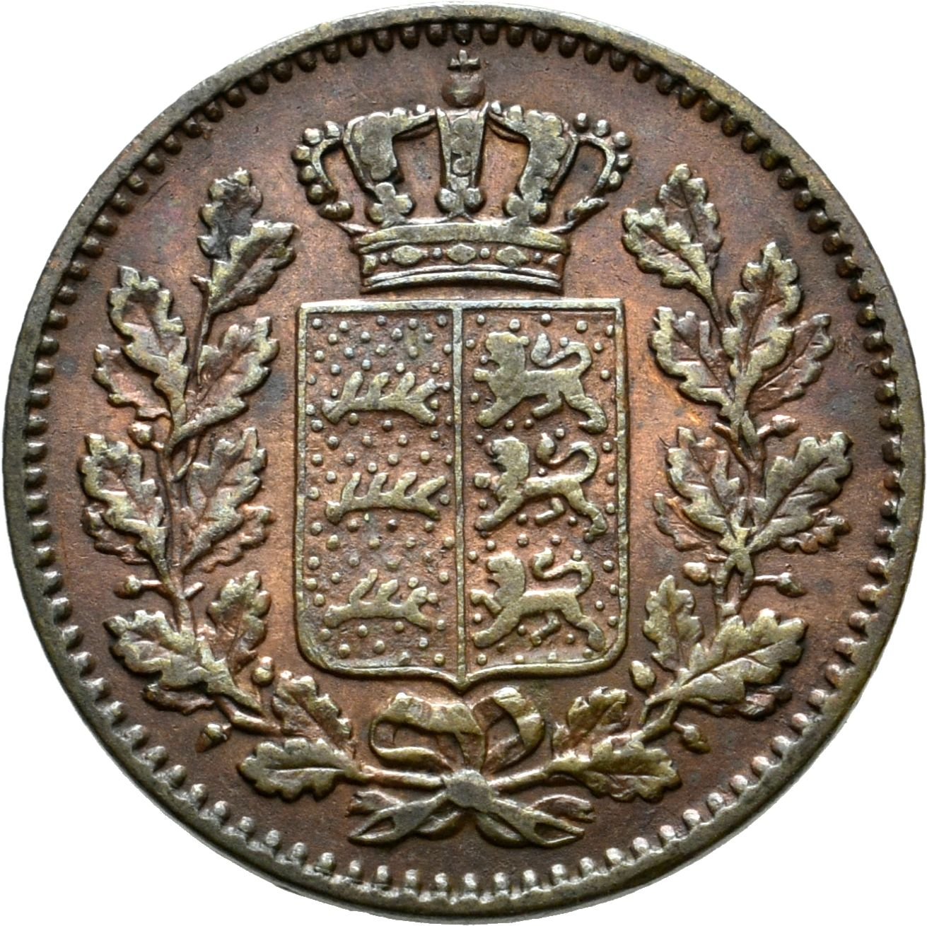 ½ Kreuzer württembergische Scheidemünze von 1861 (Münzsammlung des Sparkassenverbands Baden-Württemberg CC BY-NC-SA)