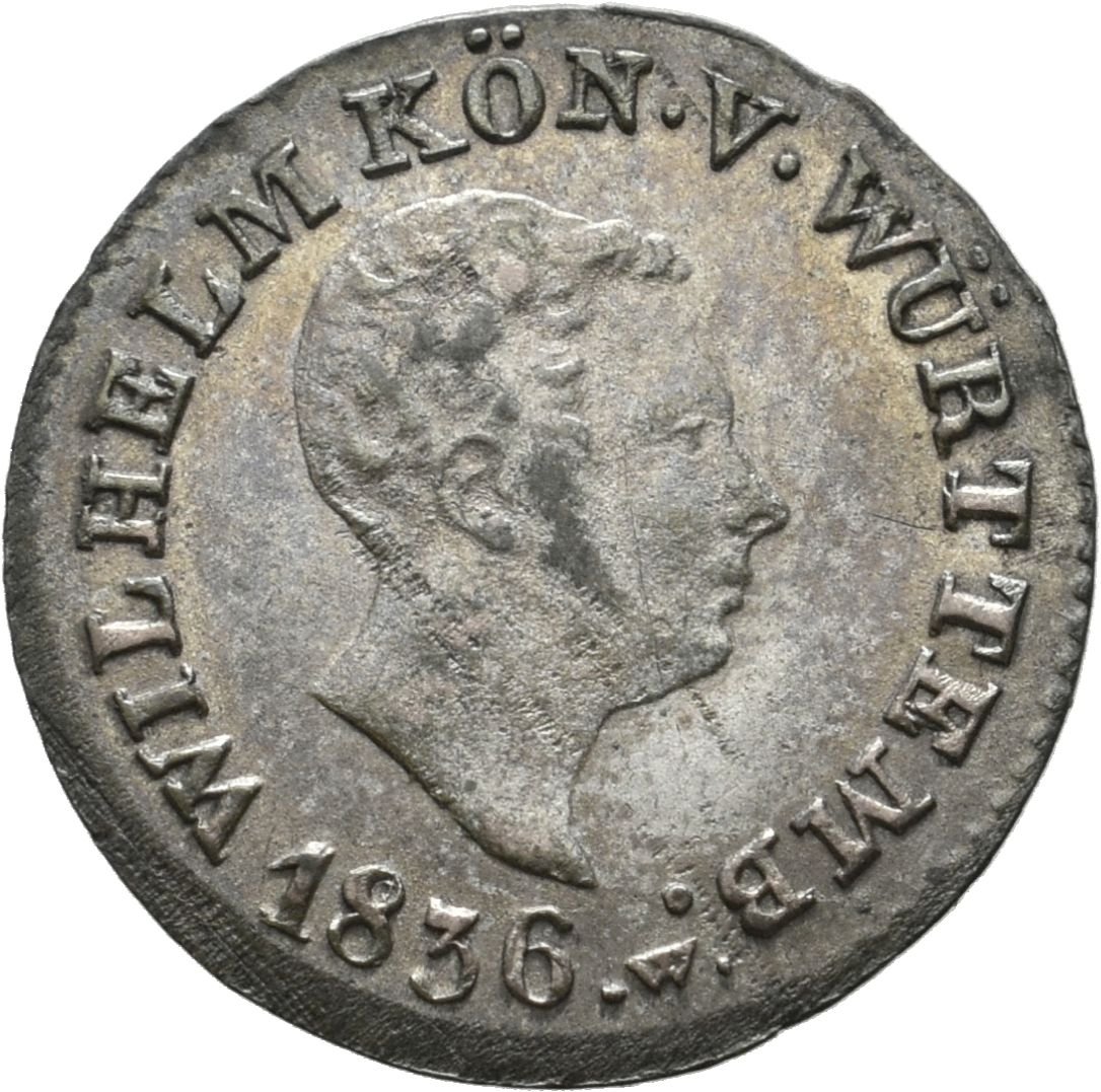 1 Kreuzer Scheidemünze des Königreichs Württemberg von 1836 (Münzsammlung des Sparkassenverbands Baden-Württemberg CC BY-NC-SA)