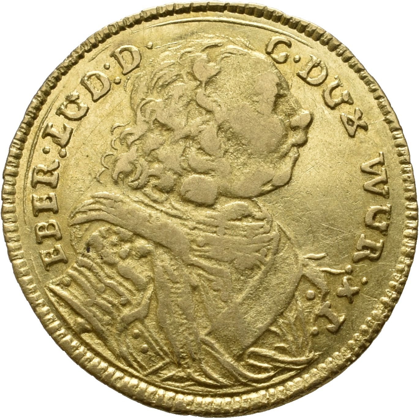 ¼ Karolin von Herzog Eberhard Ludwig von Württemberg von 1733 (Münzsammlung des Sparkassenverbands Baden-Württemberg CC BY-NC-SA)