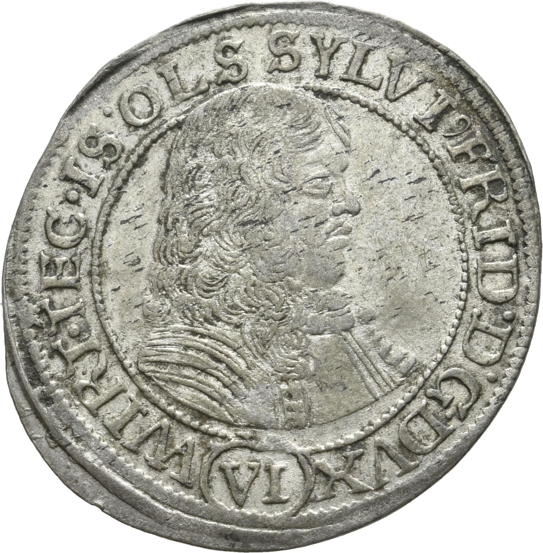 6 Kreuzer von Herzog Sylvius Friedrich von Württemberg-Oels von 1674 (Münzsammlung des Sparkassenverbands Baden-Württemberg CC BY-NC-SA)
