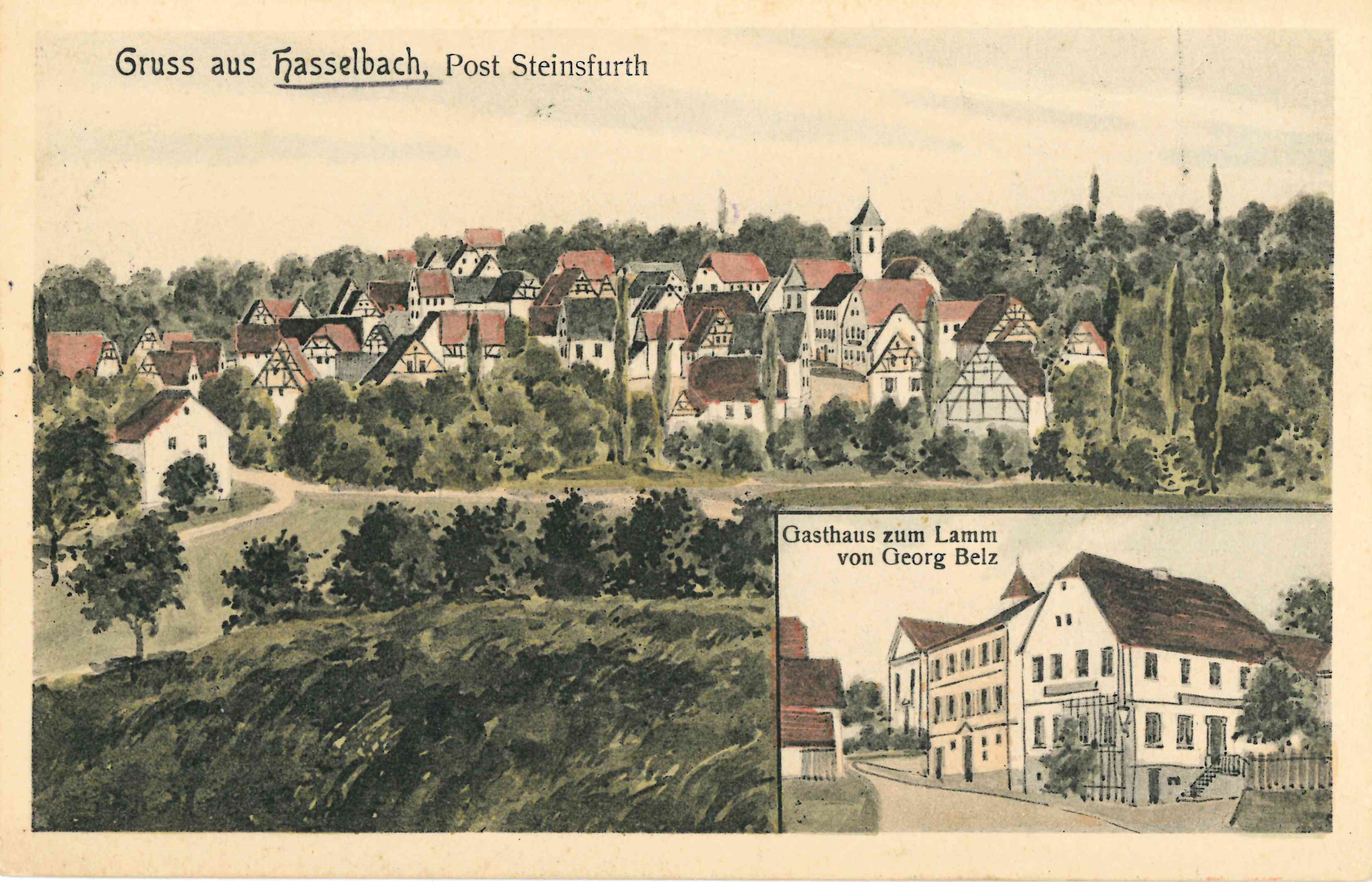 Postkarte "Gruss aus Hasselbach" (Stadtmuseum Sinsheim CC BY-NC-SA)