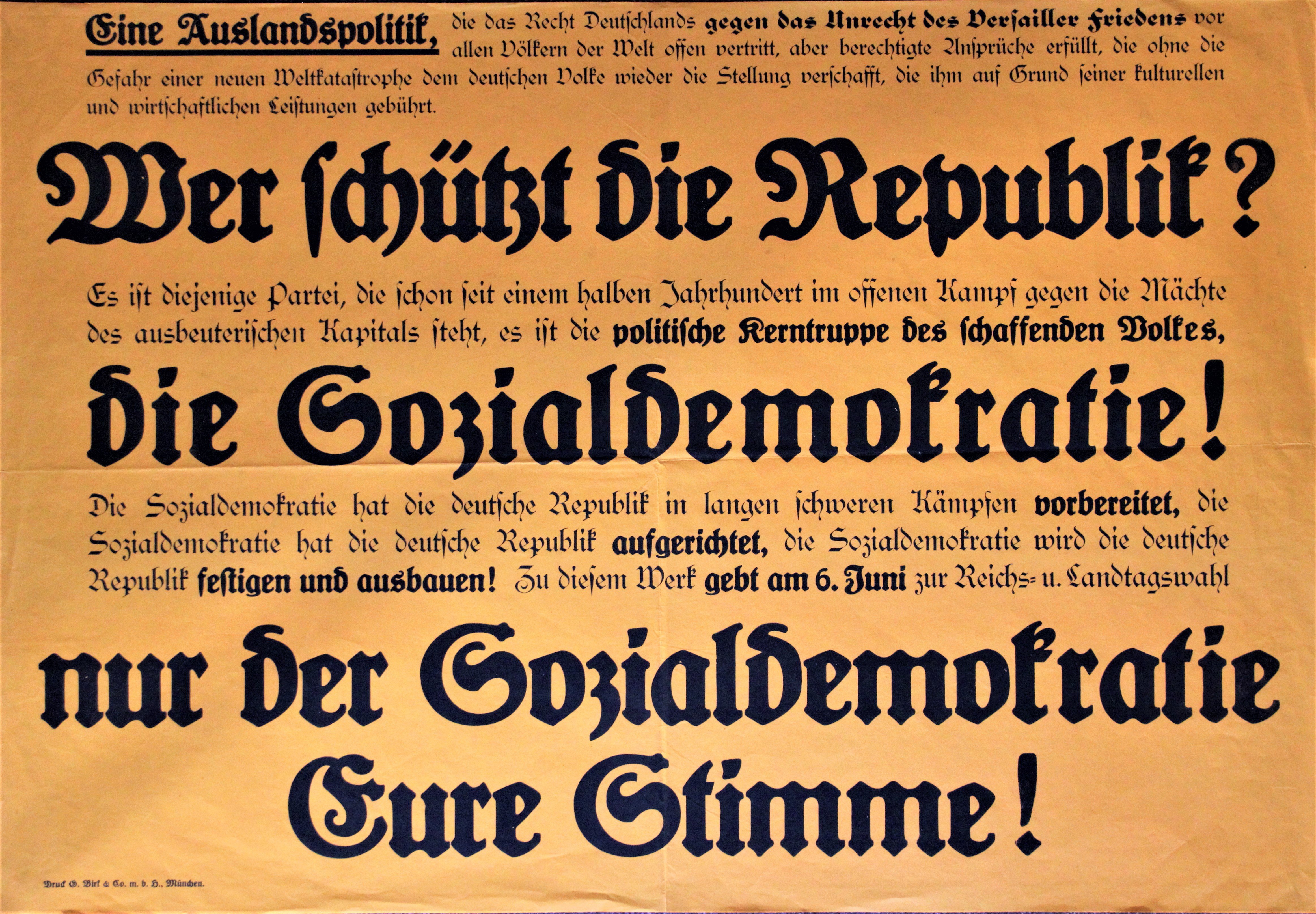 "Wer schützt die Republik? die Sozialdemokratie!" (Stiftung Reichspräsident-Friedrich-Ebert-Gedenkstätte CC BY-NC-SA)