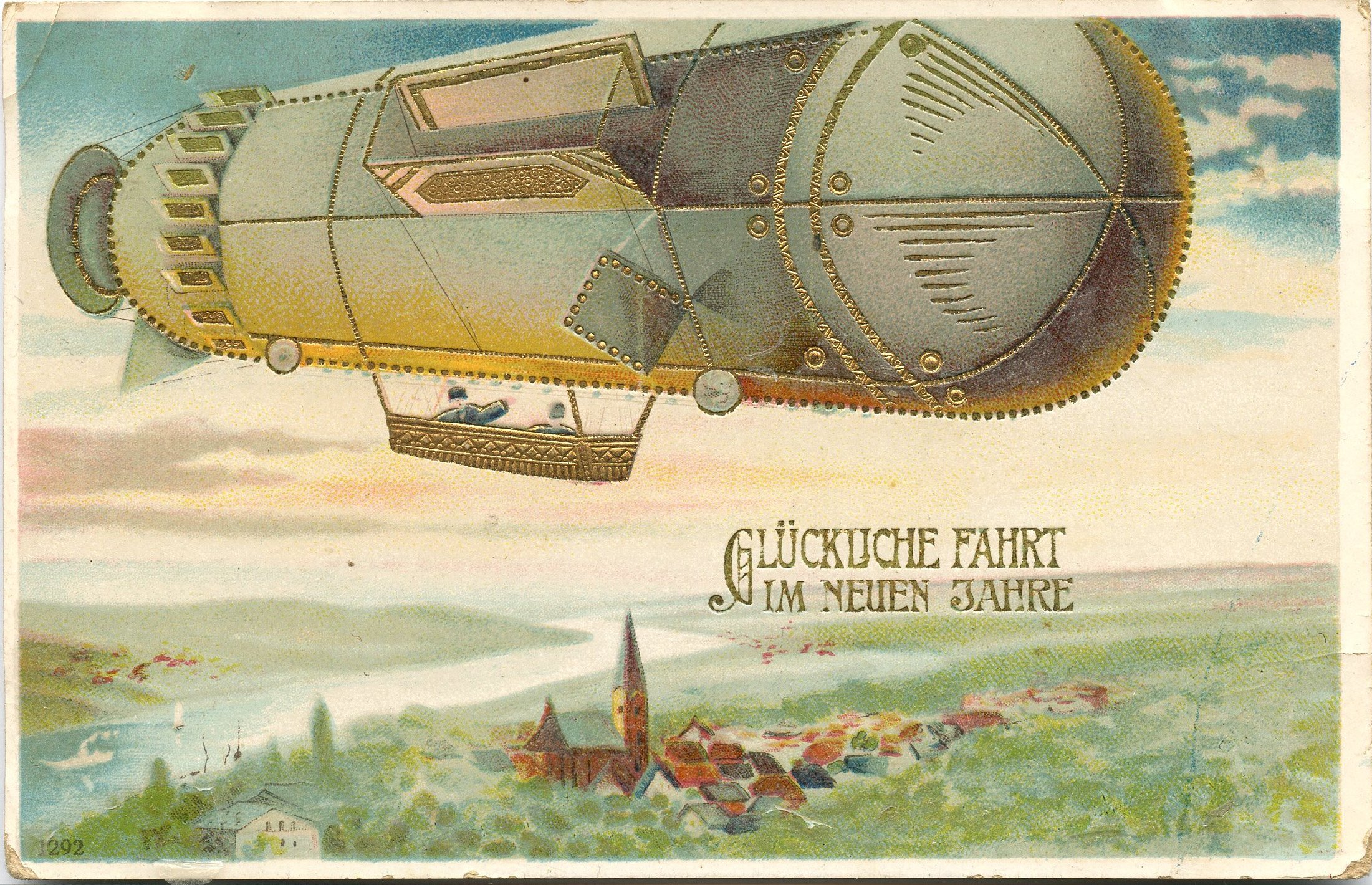 Postkarte "Glückliche Fahrt im Neuen Jahre" (Zeppelin Museum Friedrichshafen GmbH CC BY-NC-SA)