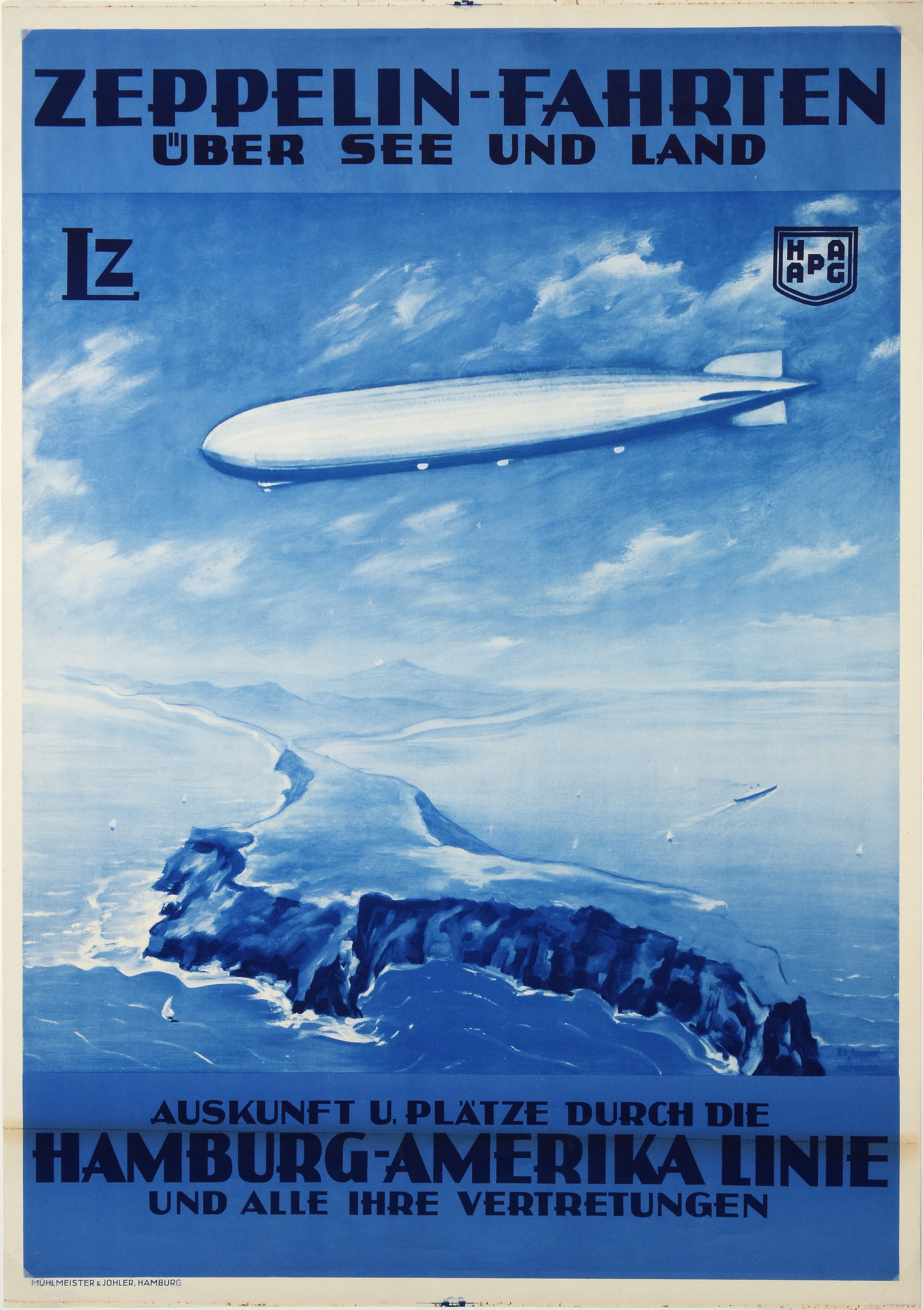 Plakat: "Zeppelin-Fahrten über See und Land" (Zeppelin Museum Friedrichshafen GmbH CC BY-NC-SA)