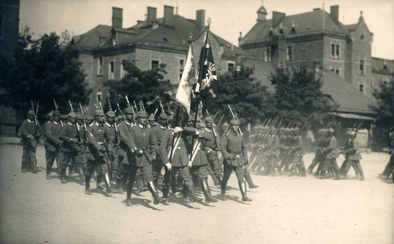 Auszug des 1. Badischen Leib-Grenadier-Regiments Nr. 109 im Jahr 1914 (Wehrgeschichtliches Museum Rastatt CC BY-NC-SA)