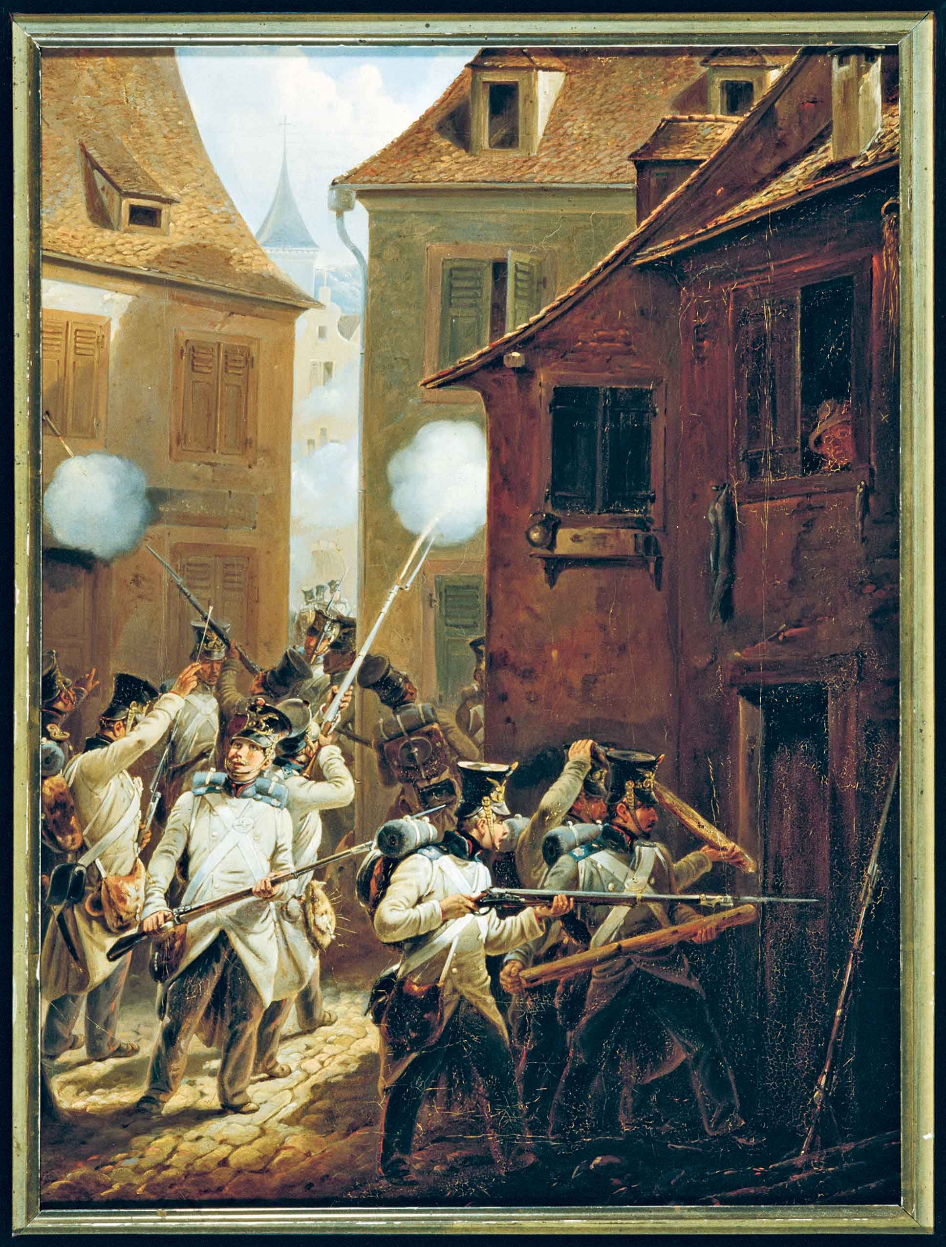 Straßenkampf in Staufen 1848 (Wehrgeschichtliches Museum Rastatt CC BY-NC-SA)