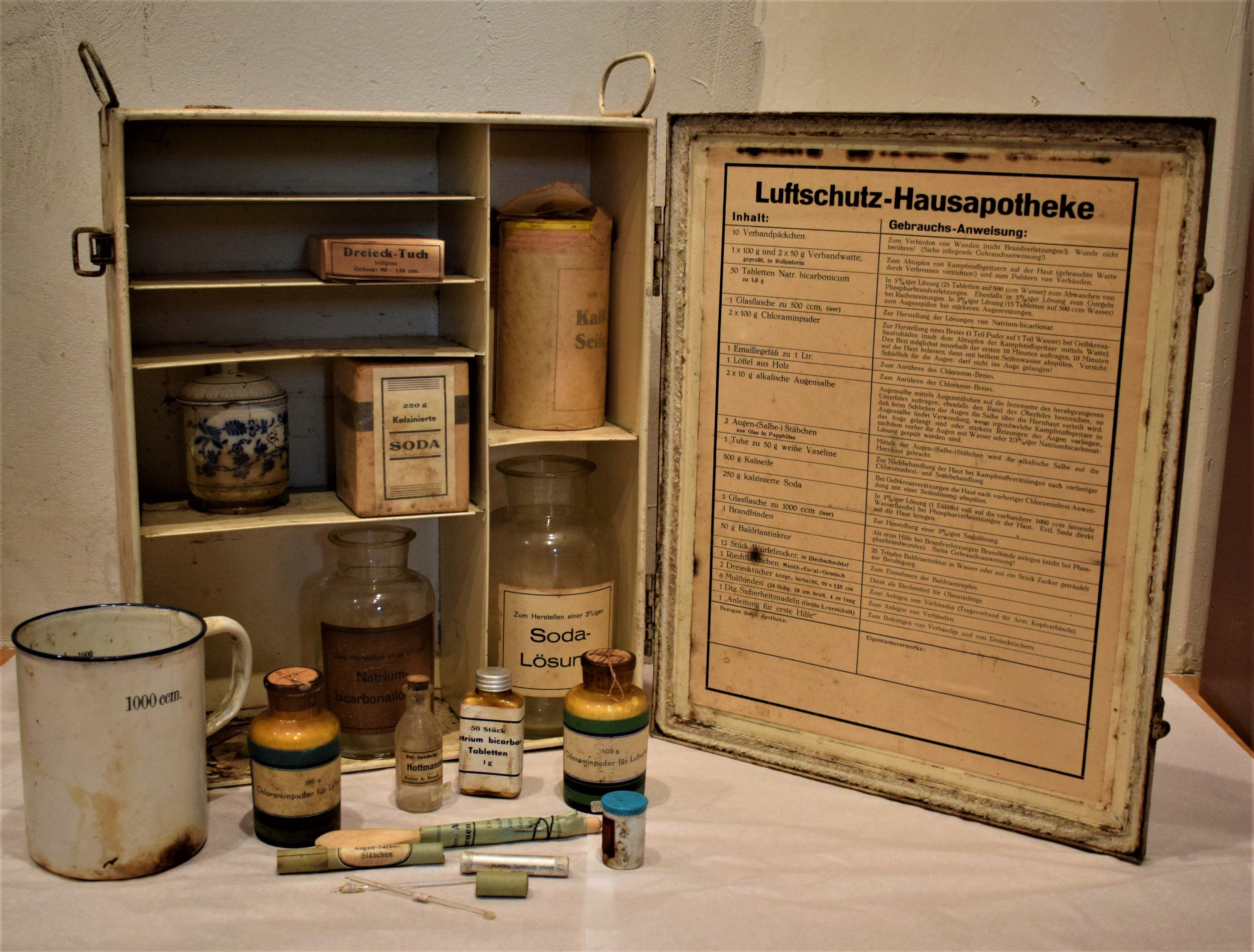 Luftschutz-Hausapotheke, um 1937 :: Museum im Schweizer Hof Bretten ::  museum-digital