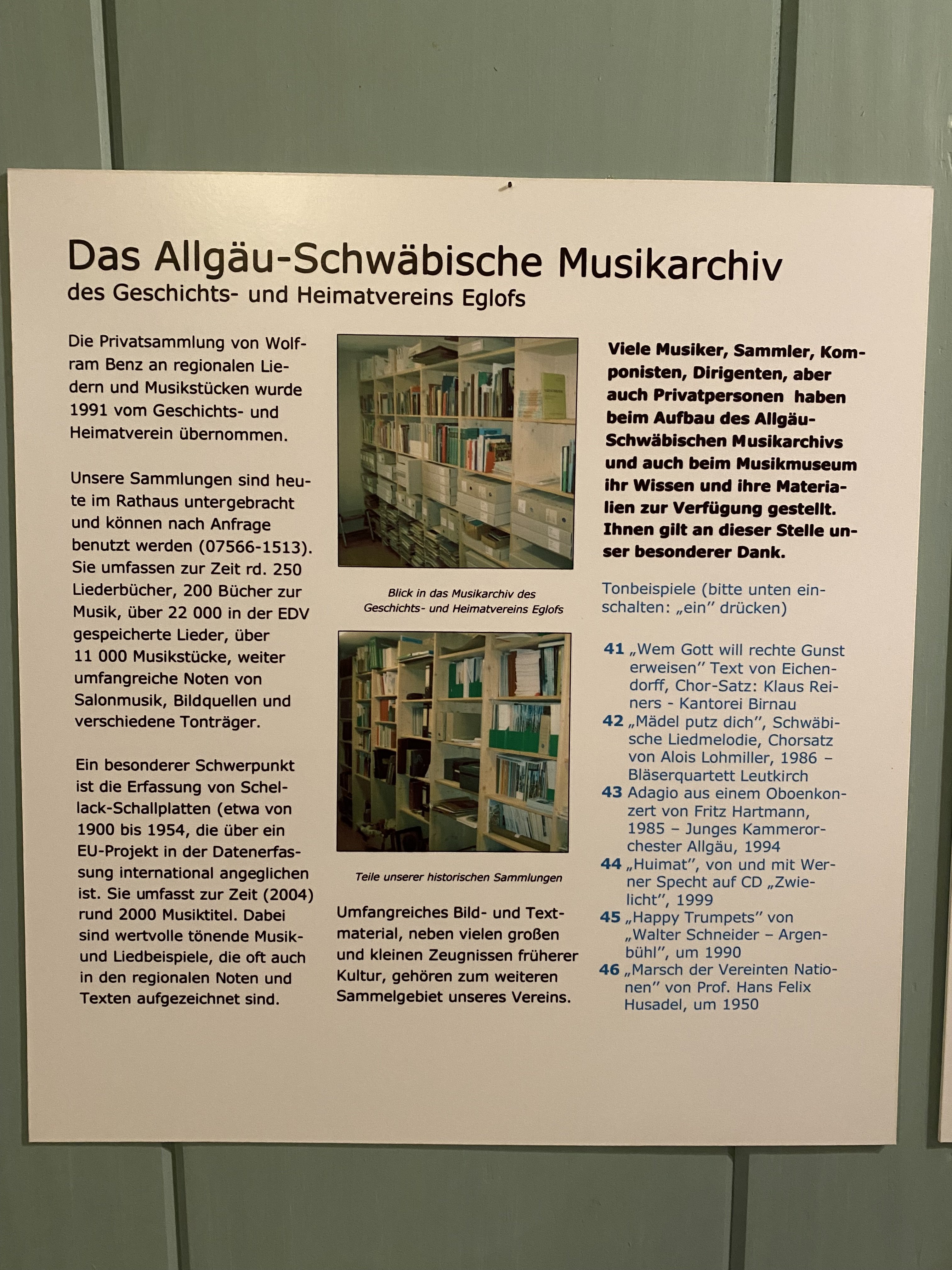 Tafeln zur Dokumentation der lokalen Komponisten (Geschichts- und Heimatverein Eglofs e.V. CC BY-NC-SA)