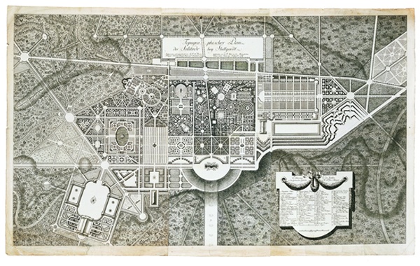 Topographischer Plan der Gartenanlage von Schloss Solitude (Landesmuseum Württemberg, Stuttgart CC BY-SA)