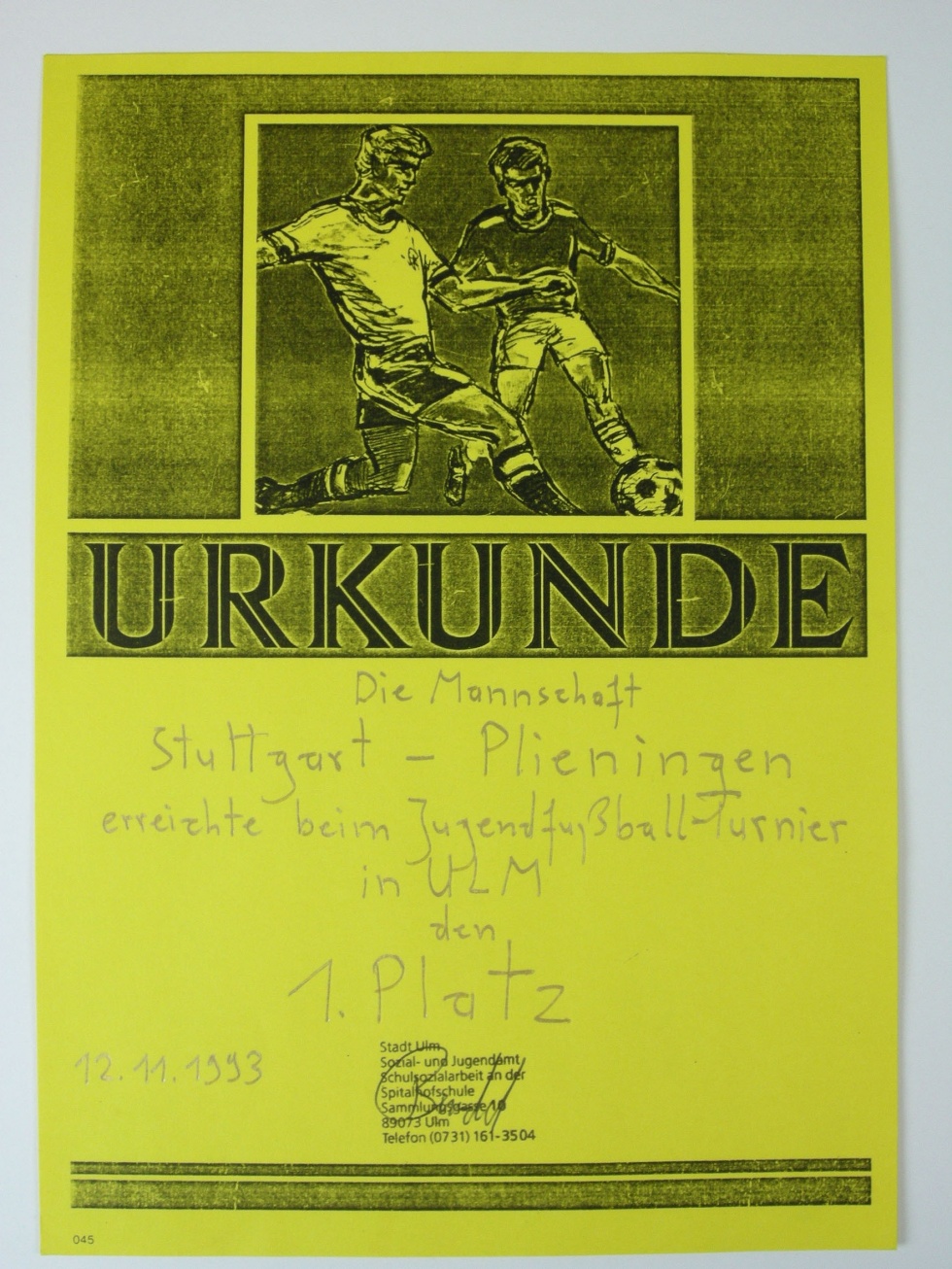 Fußballurkunde Mannschaft Plieningen (Stadtmuseum Stuttgart CC BY-NC-SA)